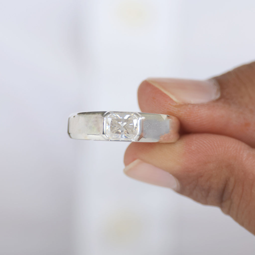 Classic Solitaire Men’s Engagement Ring in 14k Solid Gold, 1.75 CT Emerald Cut Lab Created Diamond, Birthday Gift for Him, Modern Jewelry, Everyday Jewelry