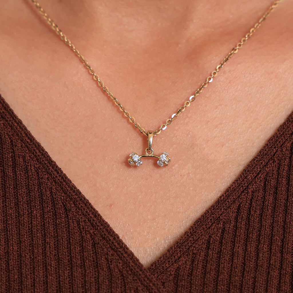 Trendy Dumbbell Cluster Pendant in 14k Solid Gold, 0.37 TCW Round Cut Lab Diamonds, Trainer Jewelry, Anniversary Gift for Her