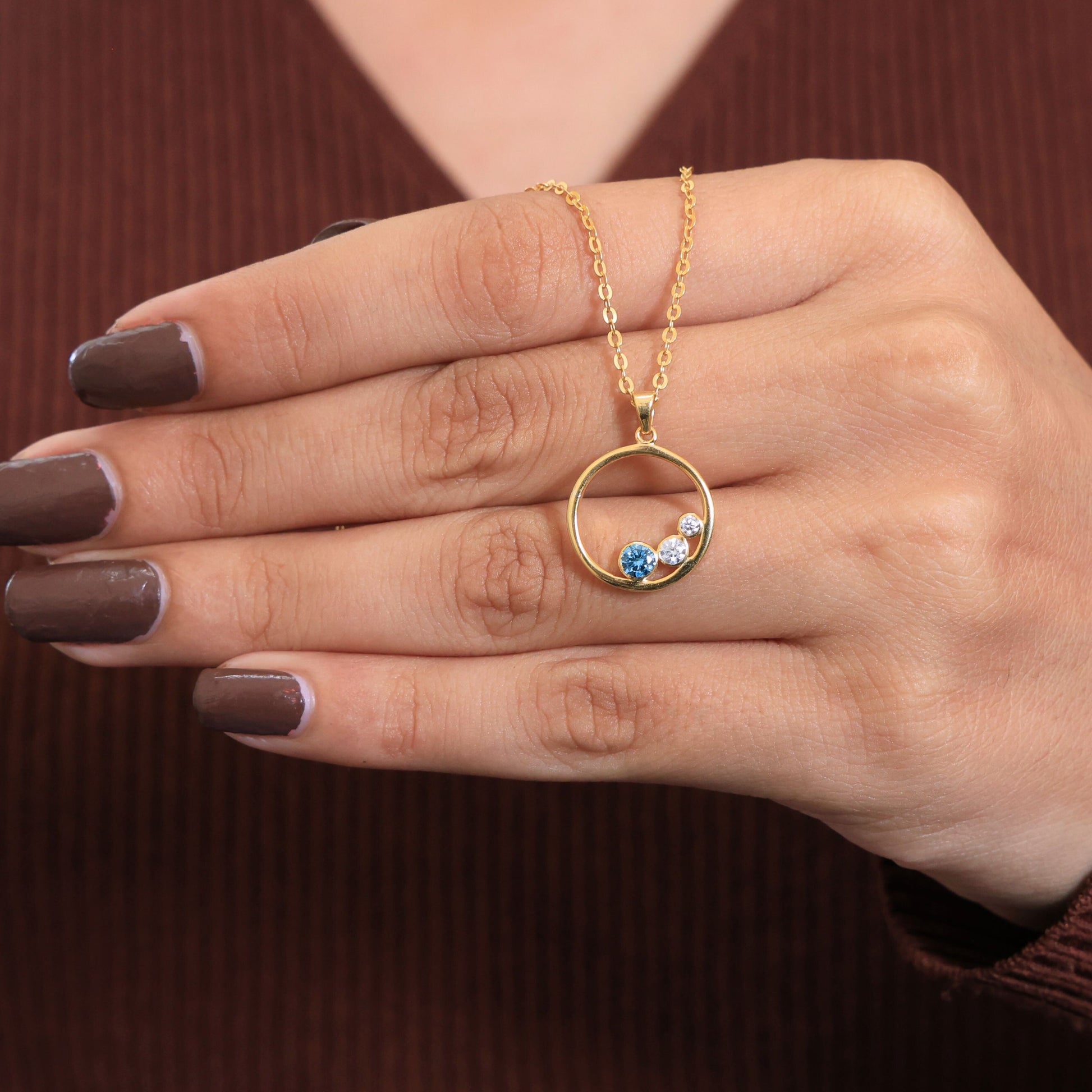 Floating Three Stone Circle Wedding Pendant in 14K Solid Gold, 0.30 TCW Round Cut Gemstone/Lab Created Diamond, Everyday Gift for Wife, Anniversary Jewelry