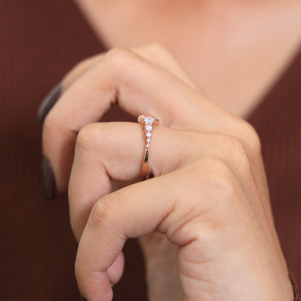 Dainty Five Star Antique Engagement Ring in 14K Solid Gold, 0.16 TCW Round Cut Lab Created Diamonds, Minimalist Promise Ring, Fashion Jewelry