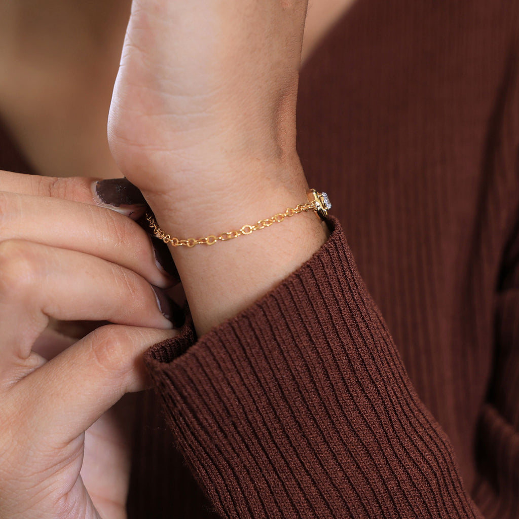 Classic Octagon Shaped Bezel Setting Solitaire Chain Bracelet in 14k Solid Gold, 0.30 CT Round Cut Lab Grown Diamond, Anniversary Gift For Women, Everyday Bracelet