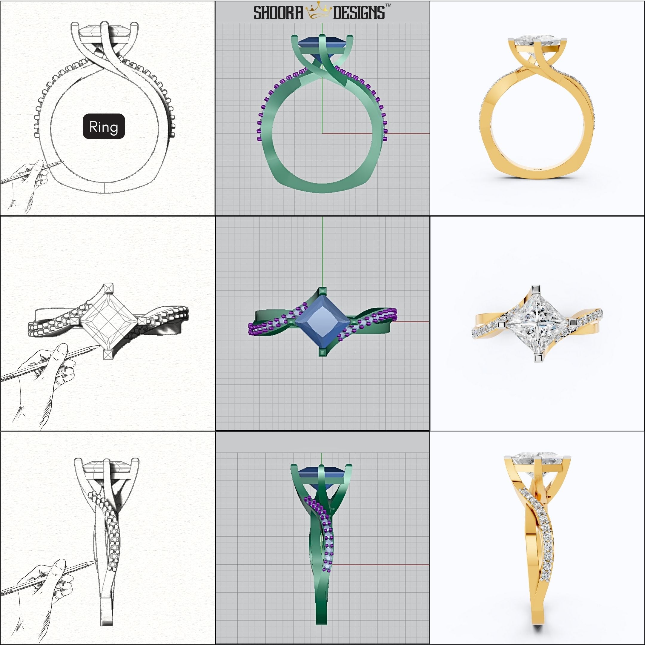 CAD Mock-Up: 3D custom Jewelry Design service Model of your own jewelry in Rings