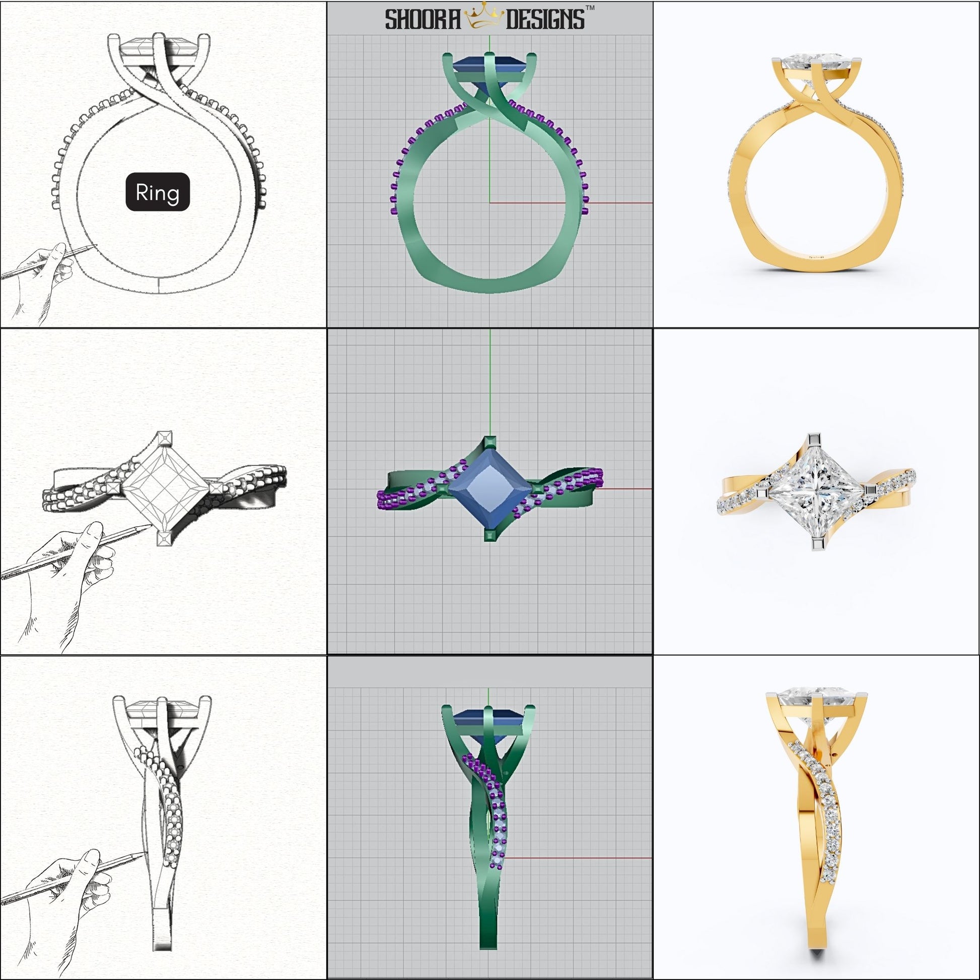 CAD Mock-Up: 3D custom Jewelry Design service Model of your own jewelry in Rings