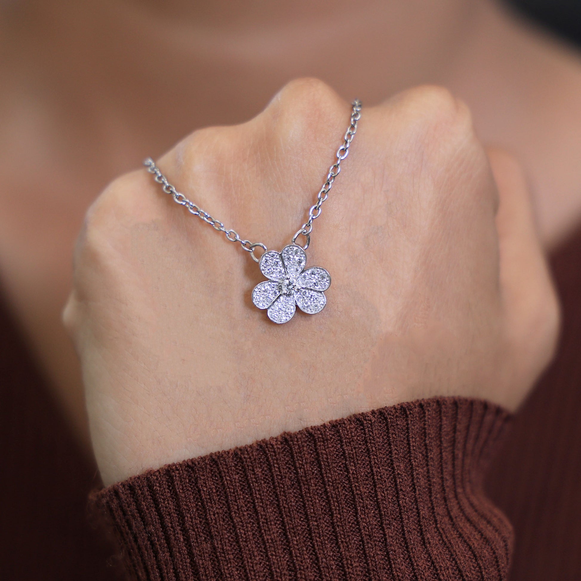 Rounded Petal Floral Wedding Pendant in 14K Solid Gold 0.44 TCW Round Cut Lab Created Diamonds, Bridesmaid Jewelry, Gift for Her