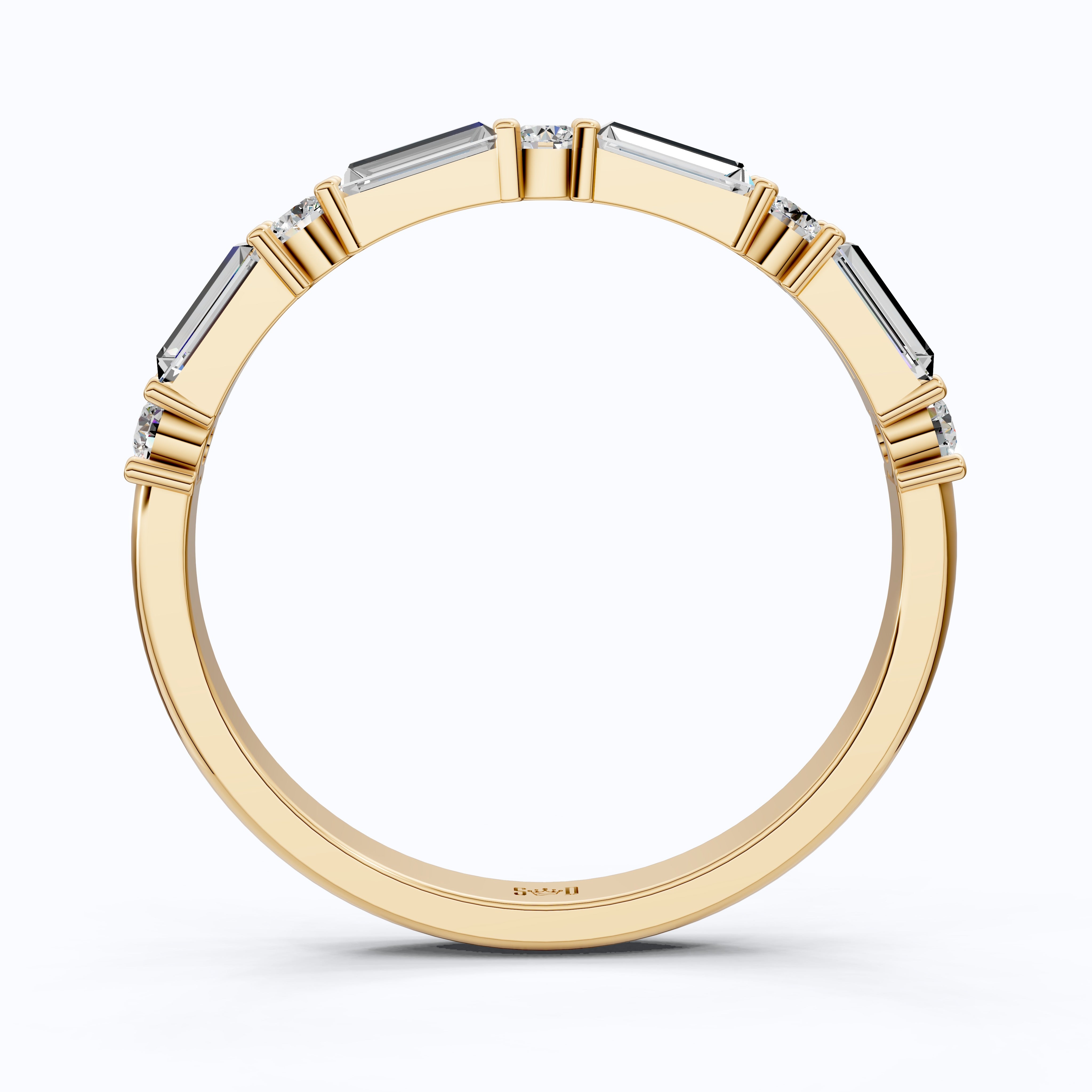 Dainty Baguette & Round Accent Band in 14K Solid Gold, 0.71 TCW Round/Baguette Cut Lab Grown Diamond, Wedding Jewelry, Promise Ring