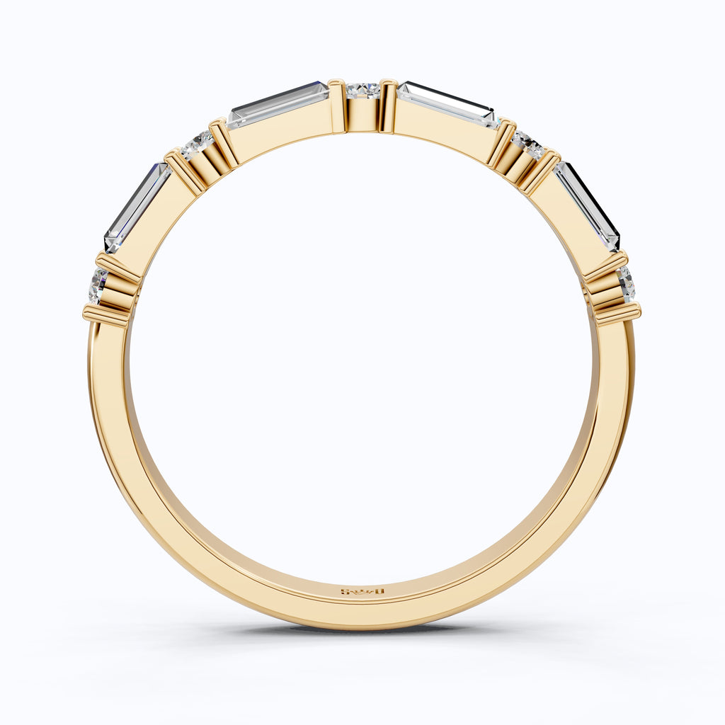 Dainty Baguette & Round Accent Band in 14K Solid Gold, 0.71 TCW Round/Baguette Cut Lab Grown Diamond, Wedding Jewelry, Promise Ring