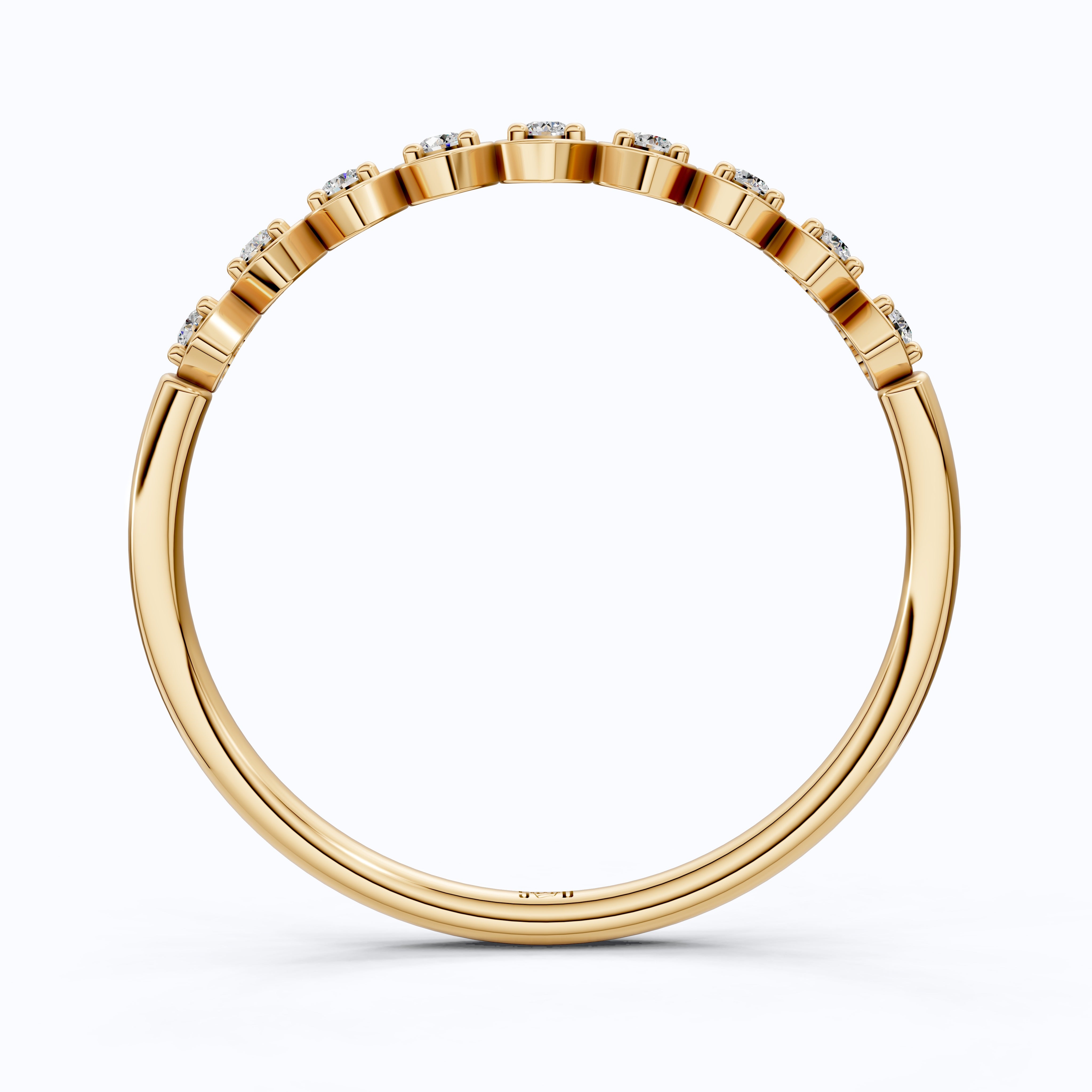 Heart Patterned Slim Stacker Wedding Ring in 14K Solid Gold, 0.07 TCW Round Cut Lab Created Diamonds, Everyday Ring, Birthday Gift For Her