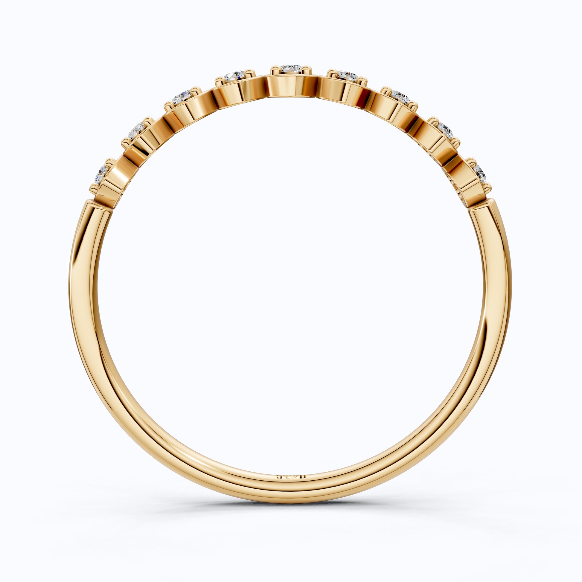 Heart Patterned Slim Stacker Wedding Ring in 14K Solid Gold, 0.07 TCW Round Cut Lab Created Diamonds, Everyday Ring, Birthday Gift For Her