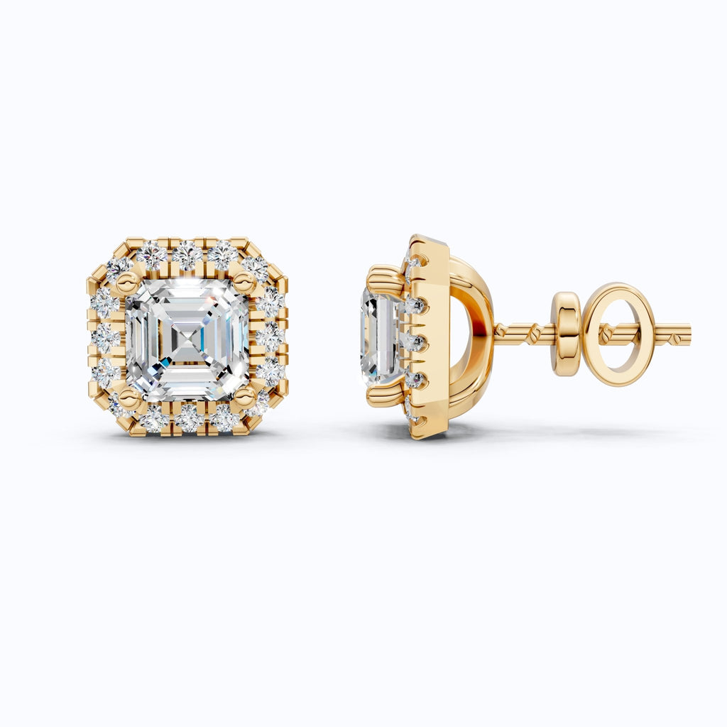2.00 TCW Asscher Cut Lab Created Diamond Halo Stud Wedding Earrings, Square Earrings For Women, Everyday Jewelry - Shoora Designs
