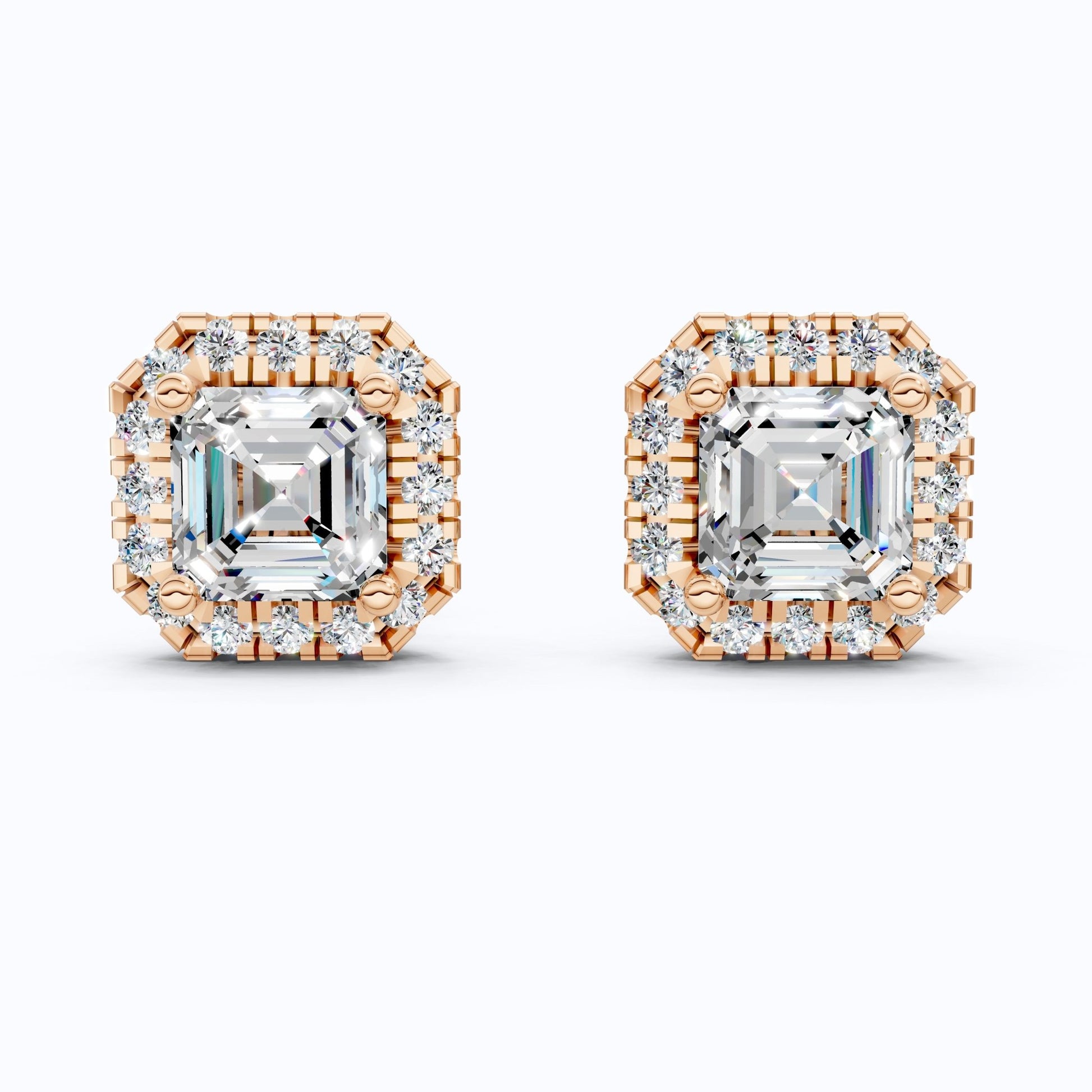 2.00 TCW Asscher Cut Lab Created Diamond Halo Stud Wedding Earrings, Square Earrings For Women, Everyday Jewelry - Shoora Designs