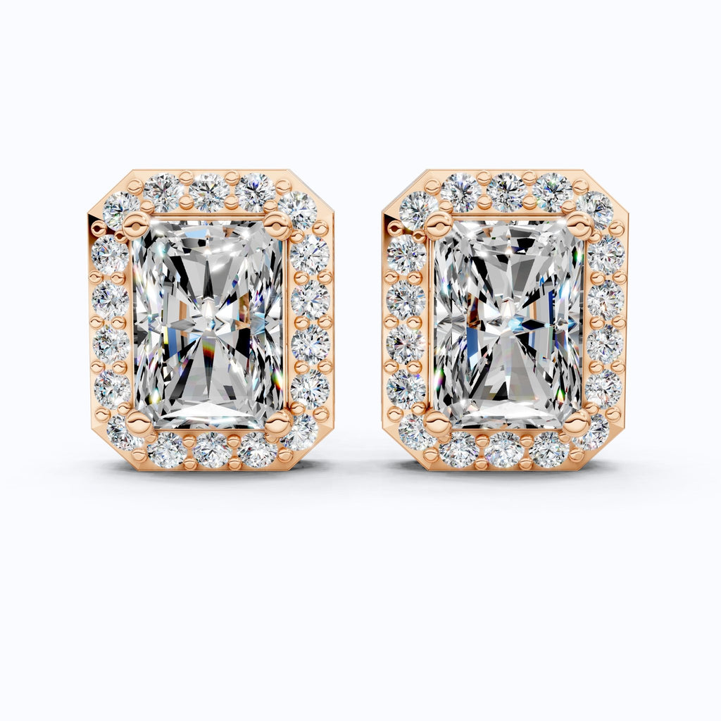 2.00 TCW Radiant Cut Lab Grown Diamonds Halo Stud Earrings in 14k Yellow Gold, Wedding Gift for Wife, Bridal Jewelry - Shoora Designs