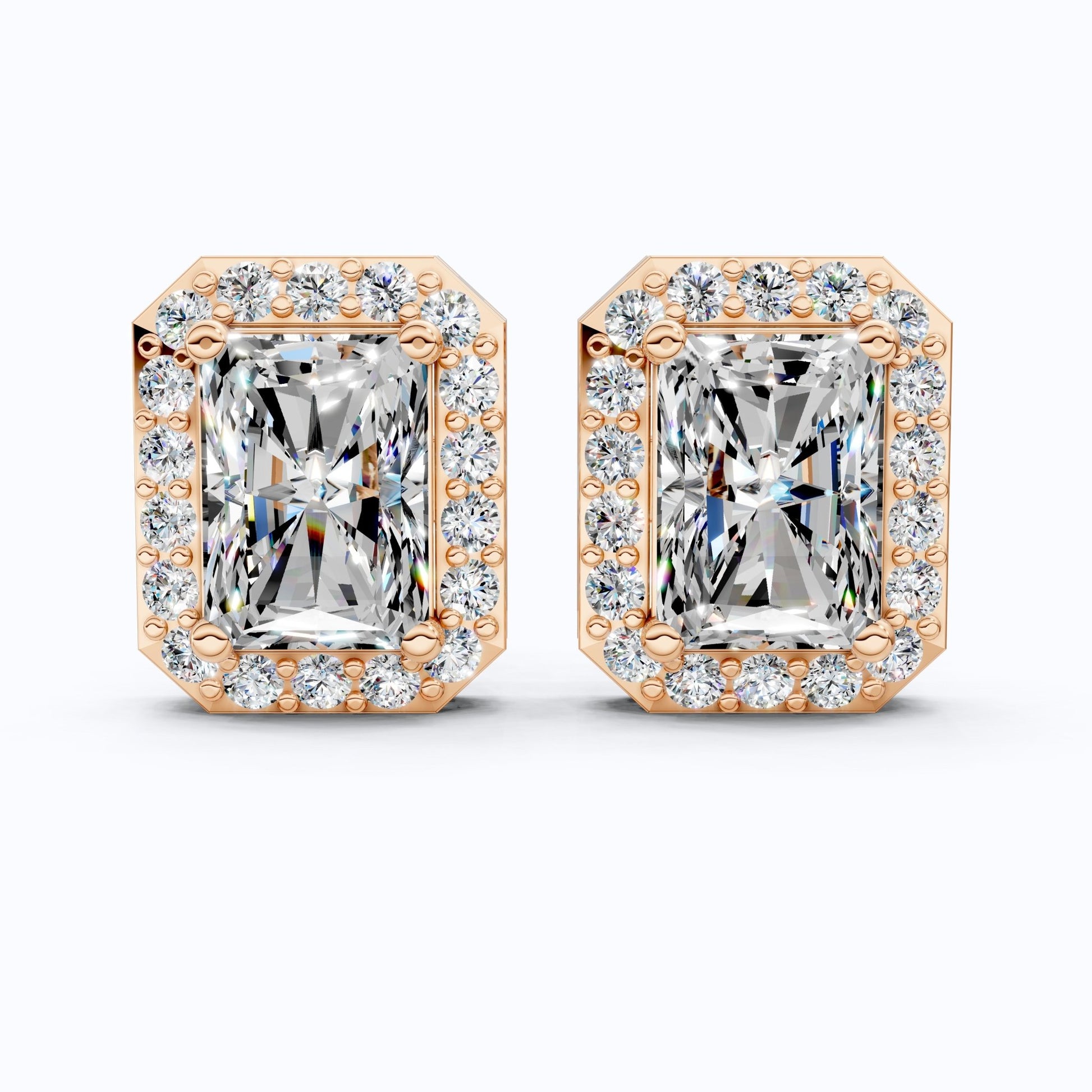 2.00 TCW Radiant Cut Lab Grown Diamonds Halo Stud Earrings in 14k Yellow Gold, Wedding Gift for Wife, Bridal Jewelry - Shoora Designs