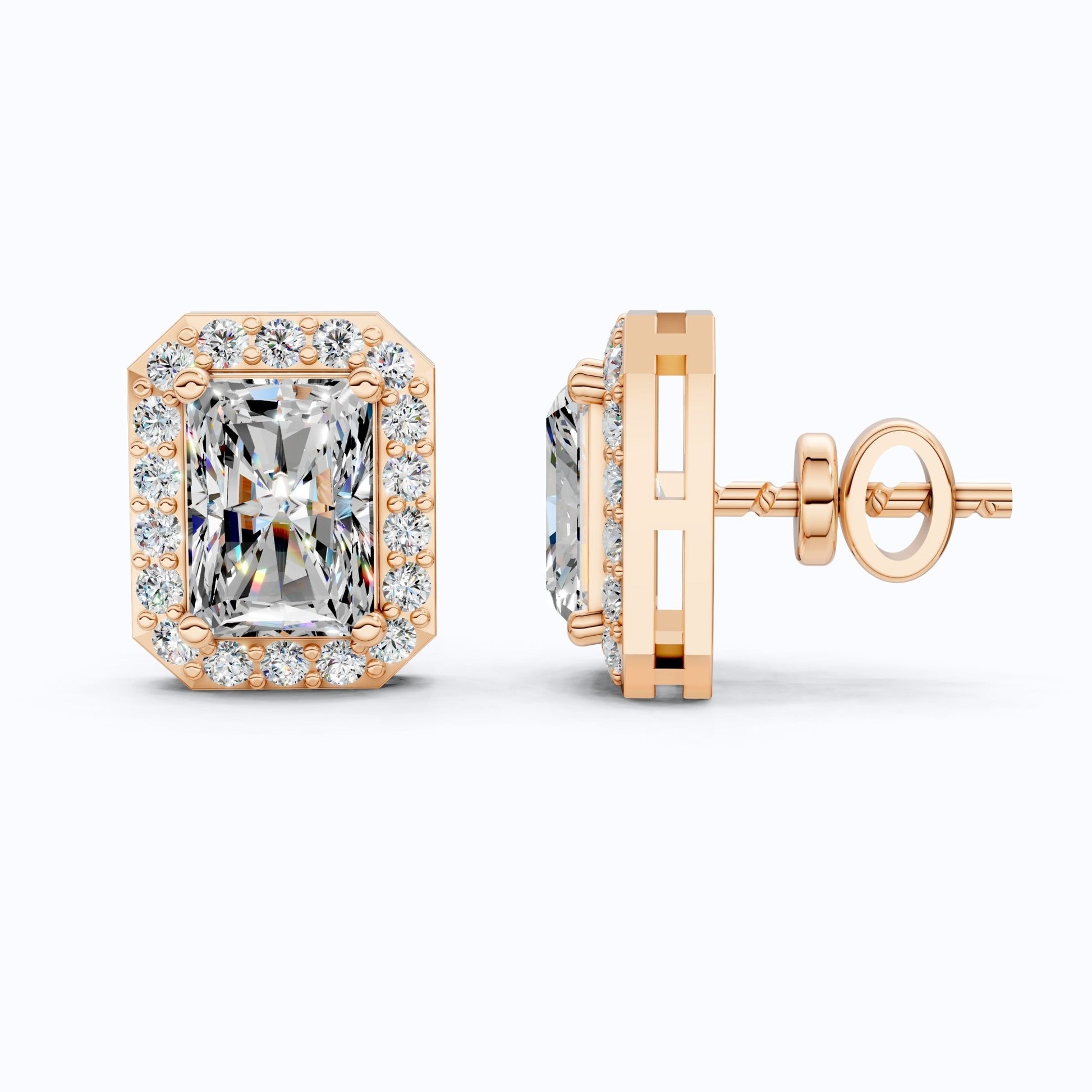 2.00 TCW Radiant Cut Lab Grown Diamonds Halo Stud Earrings in 14k Yellow Gold, Wedding Gift for Wife, Bridal Jewelry - Shoora Designs