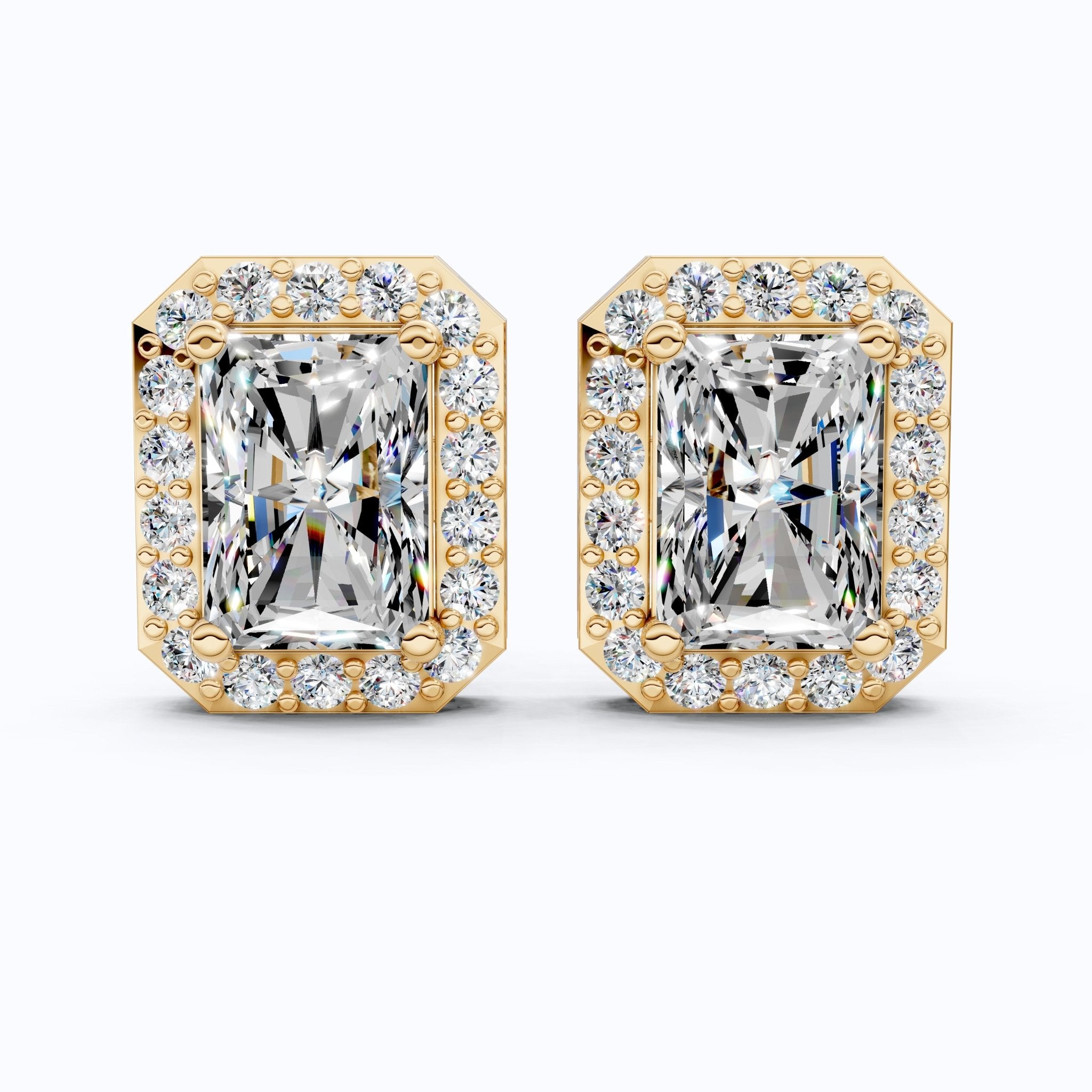 2.00 TCW Radiant Cut Lab Grown Diamonds Halo Stud Earrings in 14k Yellow Gold, Wedding Gift for Wife, Bridal Jewelry - Shoora Designs