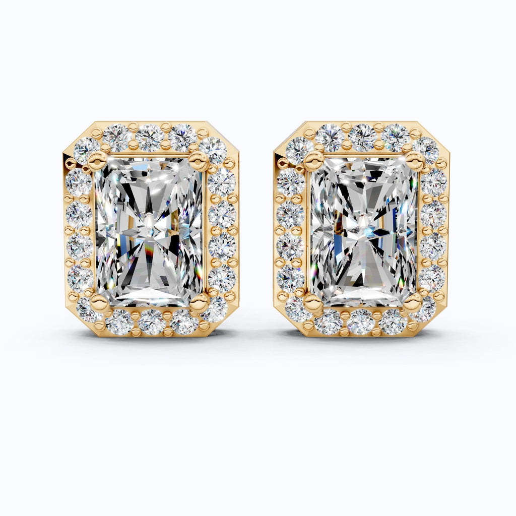 2.00 TCW Radiant Cut Lab Grown Diamonds Halo Stud Earrings in 14k Yellow Gold, Wedding Gift for Wife, Bridal Jewelry - Shoora Designs