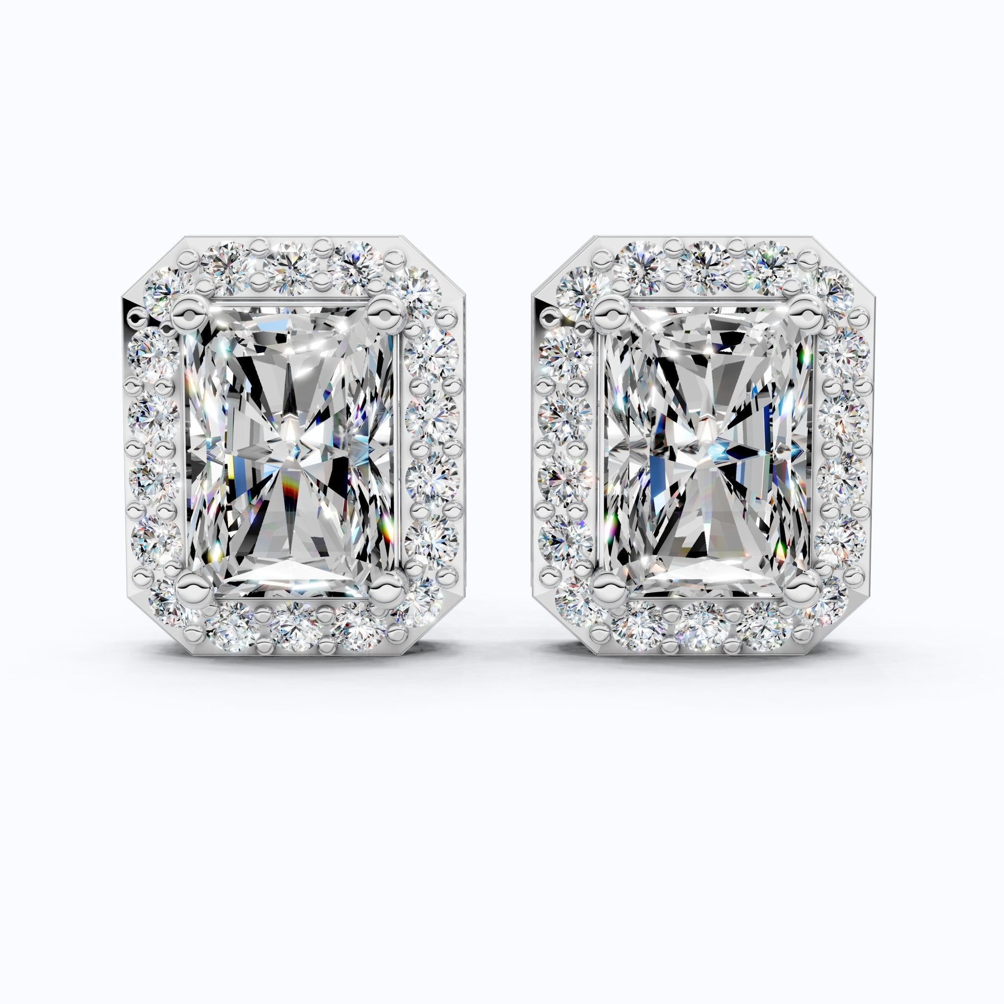 2.00 TCW Radiant Cut Lab Grown Diamonds Halo Stud Earrings in 14k Yellow Gold, Wedding Gift for Wife, Bridal Jewelry - Shoora Designs
