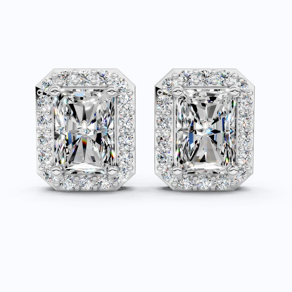 2.00 TCW Radiant Cut Lab Grown Diamonds Halo Stud Earrings in 14k Yellow Gold, Wedding Gift for Wife, Bridal Jewelry - Shoora Designs