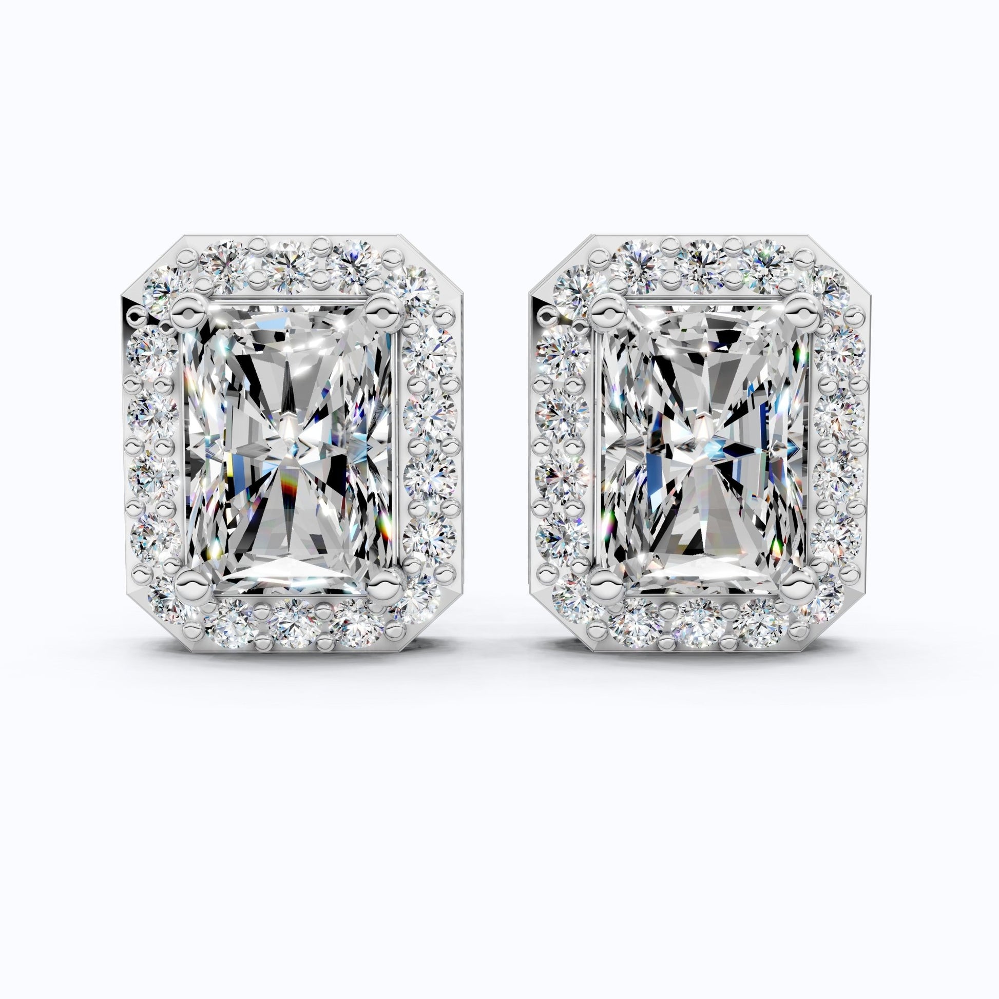 2.00 TCW Radiant Cut Lab Grown Diamonds Halo Stud Earrings in 14k Yellow Gold, Wedding Gift for Wife, Bridal Jewelry - Shoora Designs