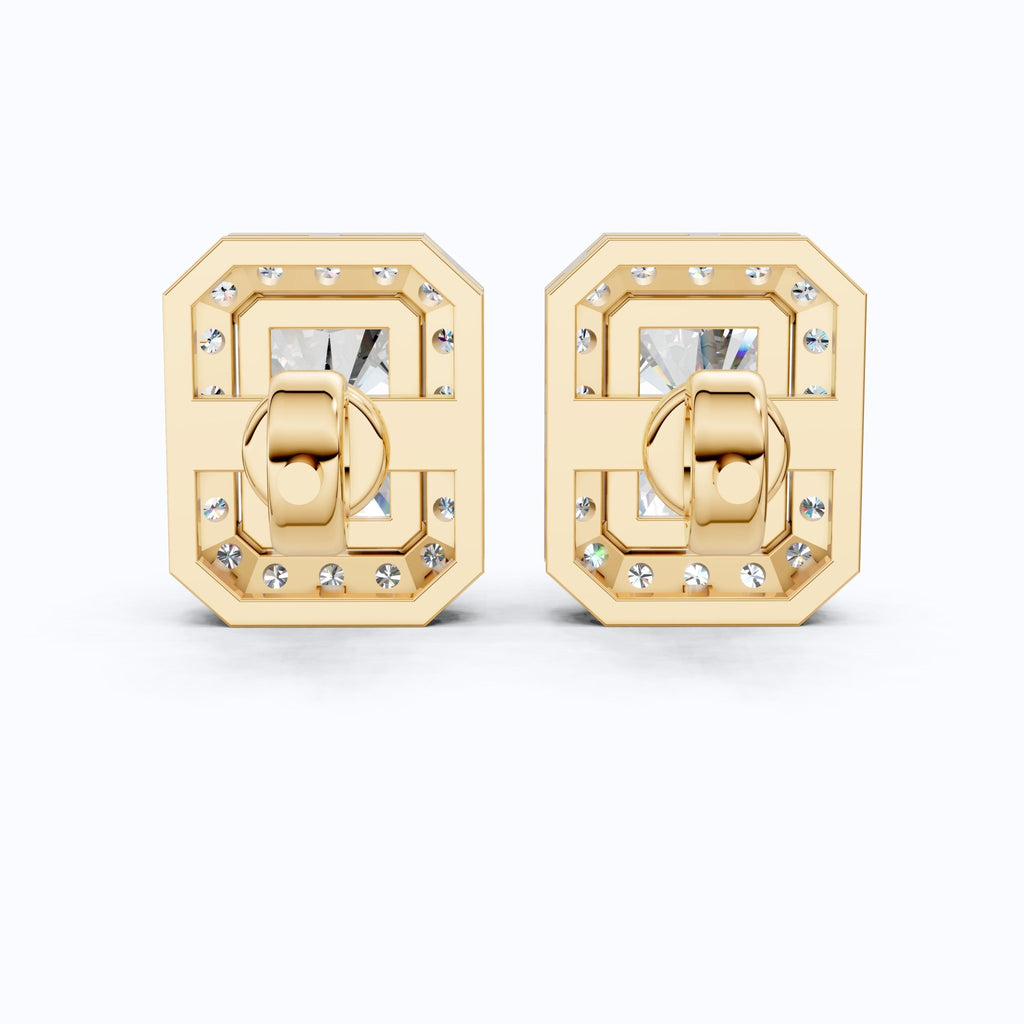 2.00 TCW Radiant Cut Lab Grown Diamonds Halo Stud Earrings in 14k Yellow Gold, Wedding Gift for Wife, Bridal Jewelry - Shoora Designs