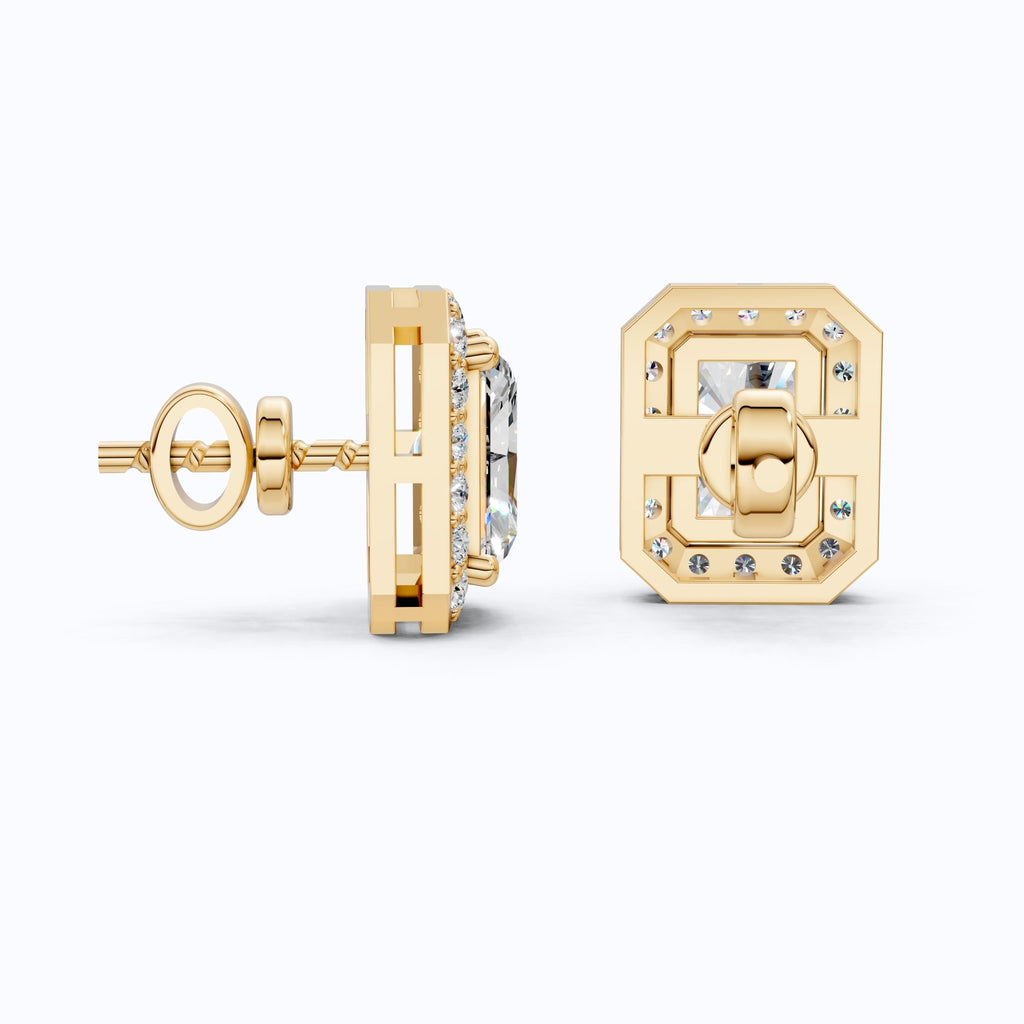 2.00 TCW Radiant Cut Lab Grown Diamonds Halo Stud Earrings in 14k Yellow Gold, Wedding Gift for Wife, Bridal Jewelry - Shoora Designs