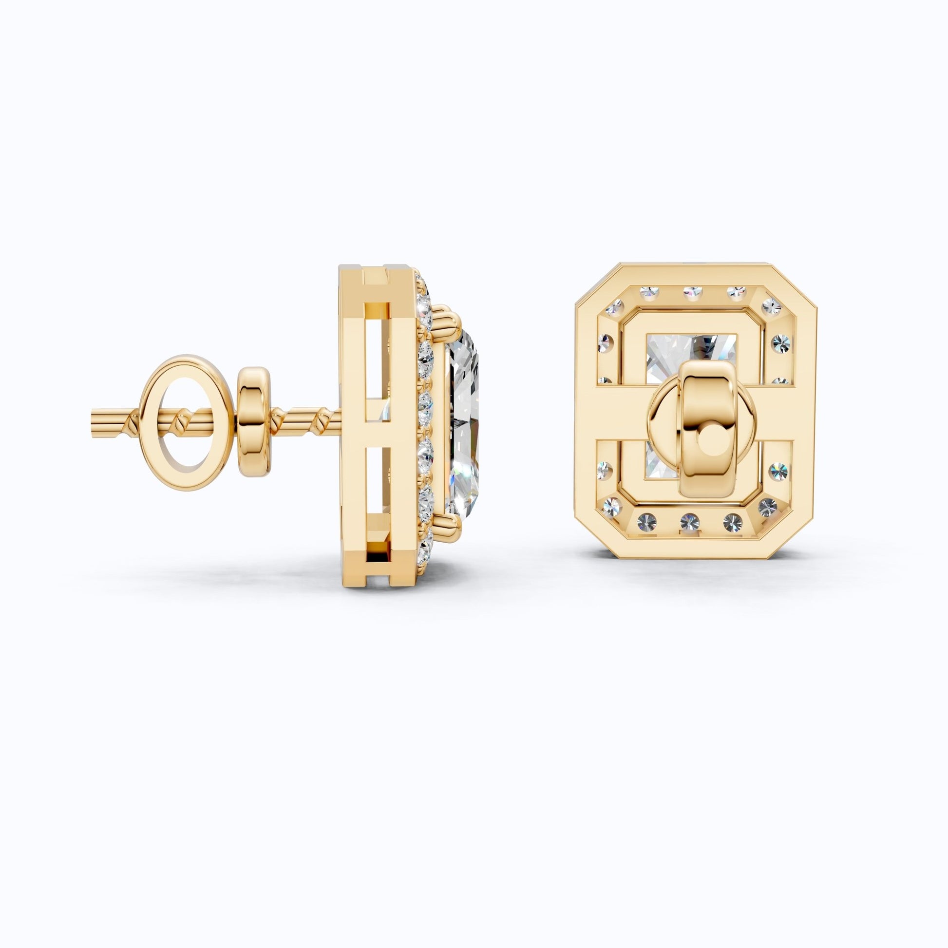 2.00 TCW Radiant Cut Lab Grown Diamonds Halo Stud Earrings in 14k Yellow Gold, Wedding Gift for Wife, Bridal Jewelry - Shoora Designs