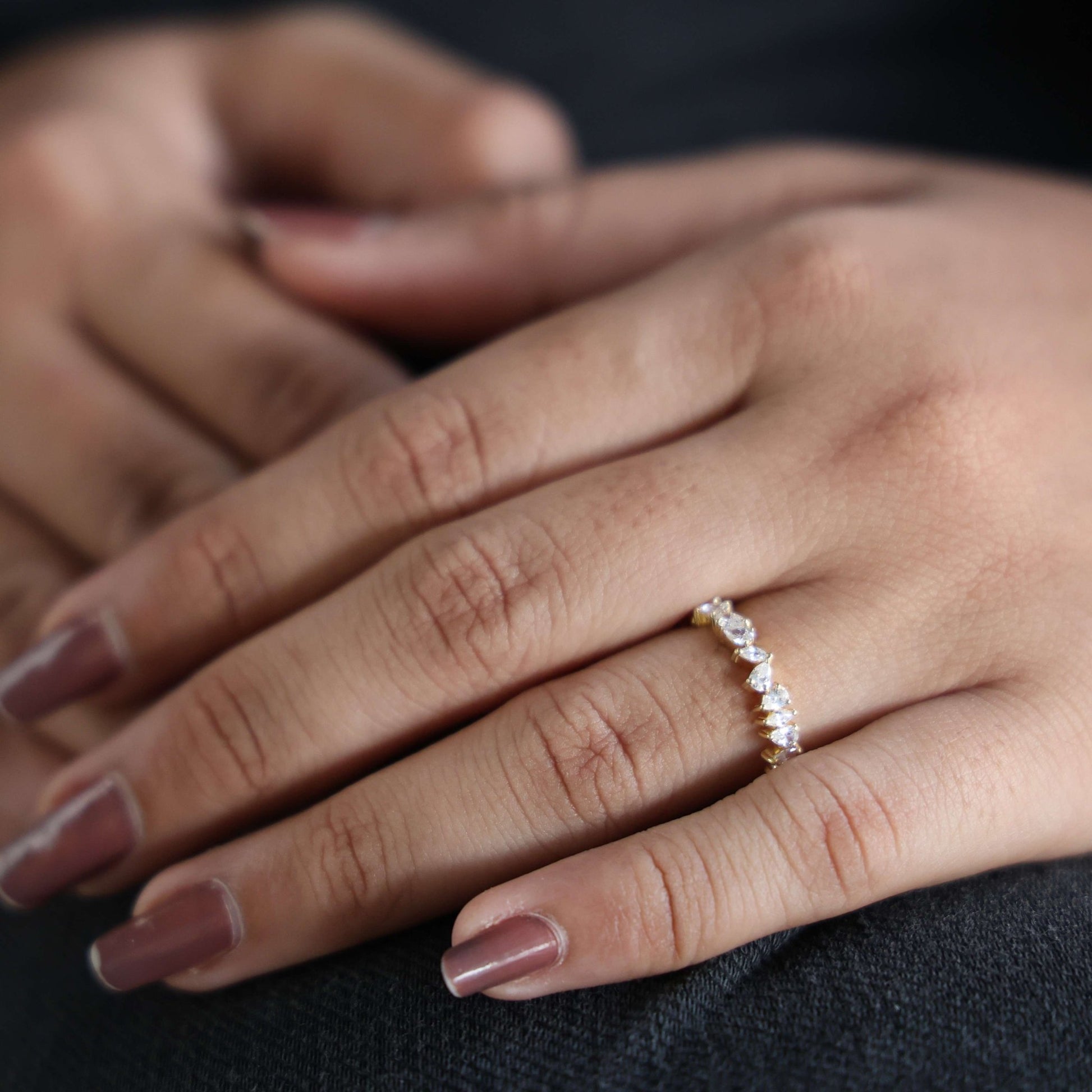 2.67 TCW Marquise & Pear Shape Wedding Eternity Band in Lab Diamond – 14k Solid Gold, Birthday Gift for Her, Everyday Band, Unique Band - Shoora Designs