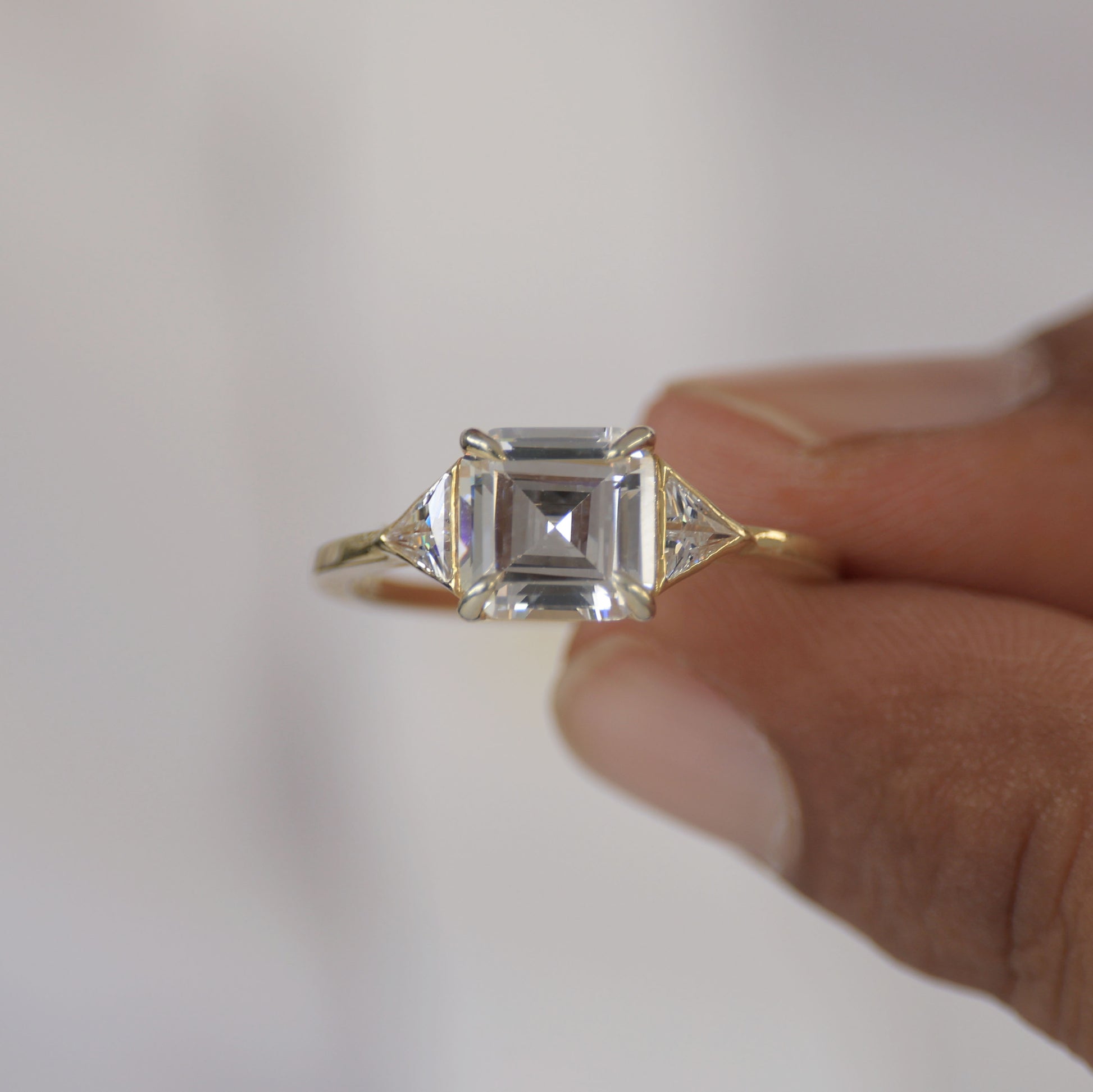 Three Stone Art Deco Asscher Cut Engagement Ring in 14k Solid Gold, 3.00 CT Asscher Cut Lab Created Diamond, Bridal Jewelry, Gift for Her, Unisex Ring