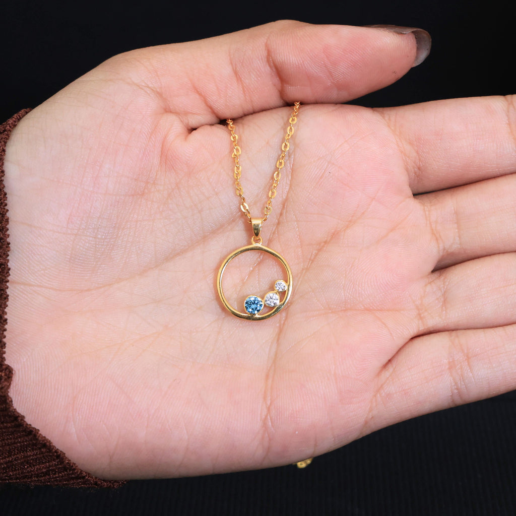 Floating Three Stone Circle Wedding Pendant in 14K Solid Gold, 0.30 TCW Round Cut Gemstone/Lab Created Diamond, Everyday Gift for Wife, Anniversary Jewelry