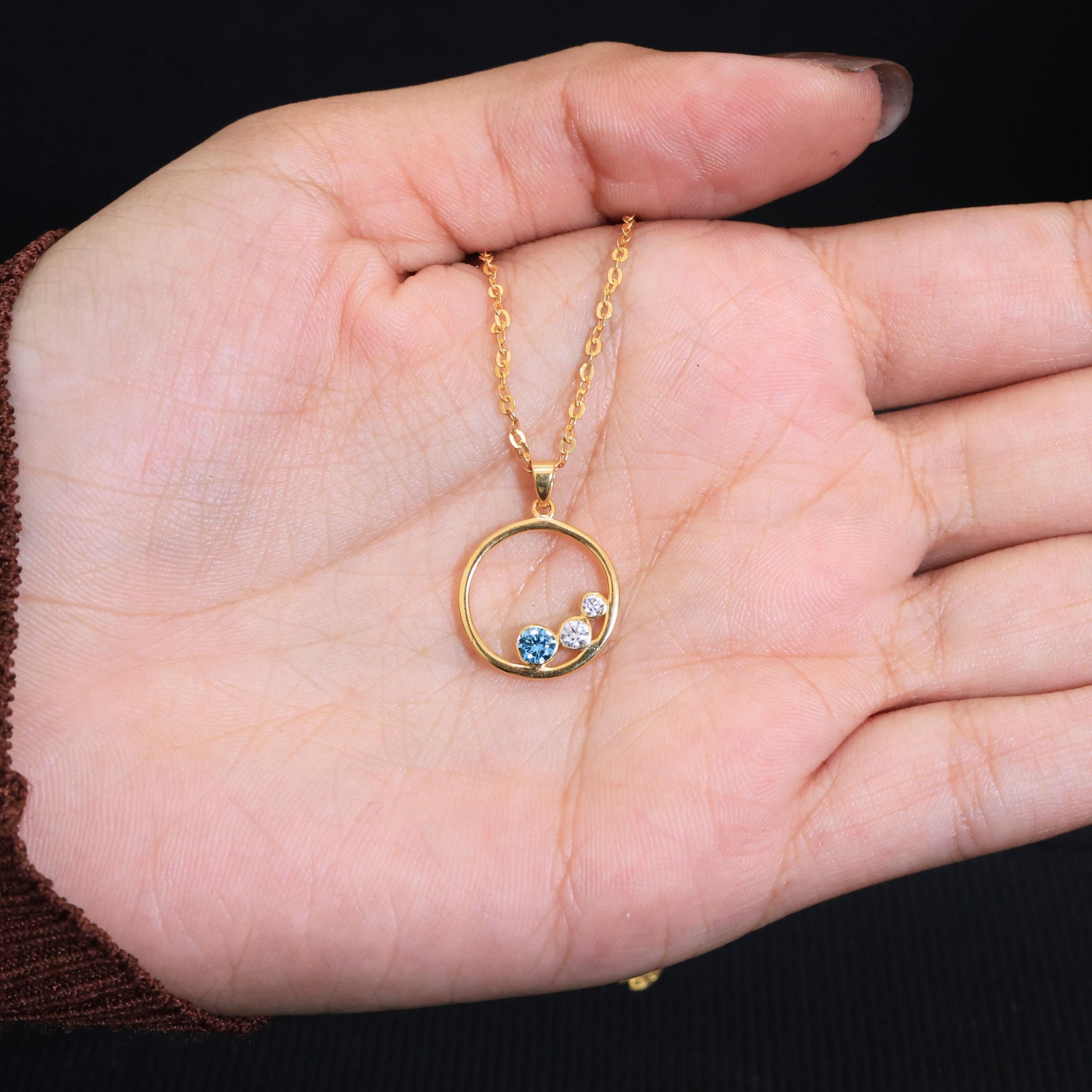 Floating Three Stone Circle Wedding Pendant in 14K Solid Gold, 0.30 TCW Round Cut Gemstone/Lab Created Diamond, Everyday Gift for Wife, Anniversary Jewelry