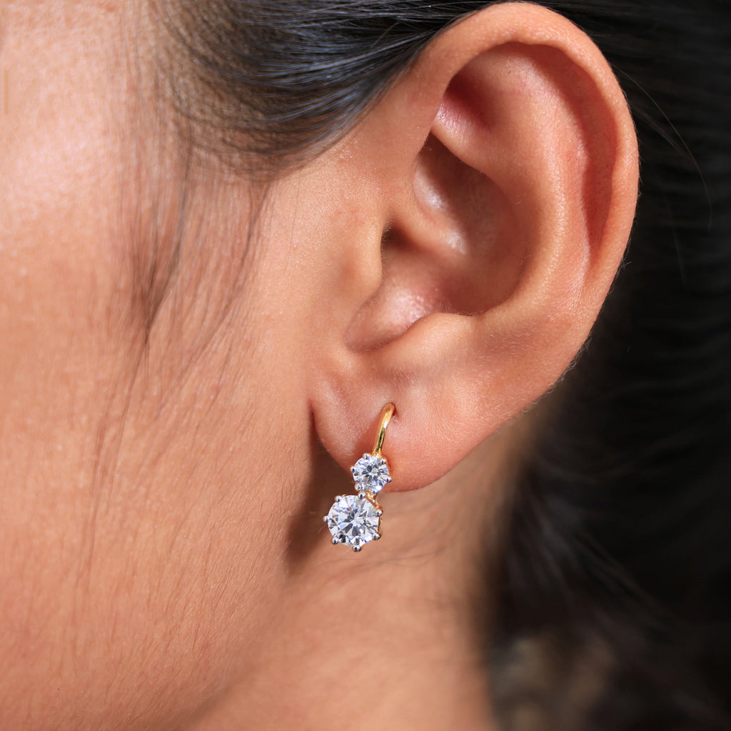 Two-Stone Round Drop Wedding Earrings in 14k Rose Gold,2.72 TCW Round Cut Lab Created Diamonds, Bridal Jewelry, Anniversary Gift for Her, Lever Back Closure