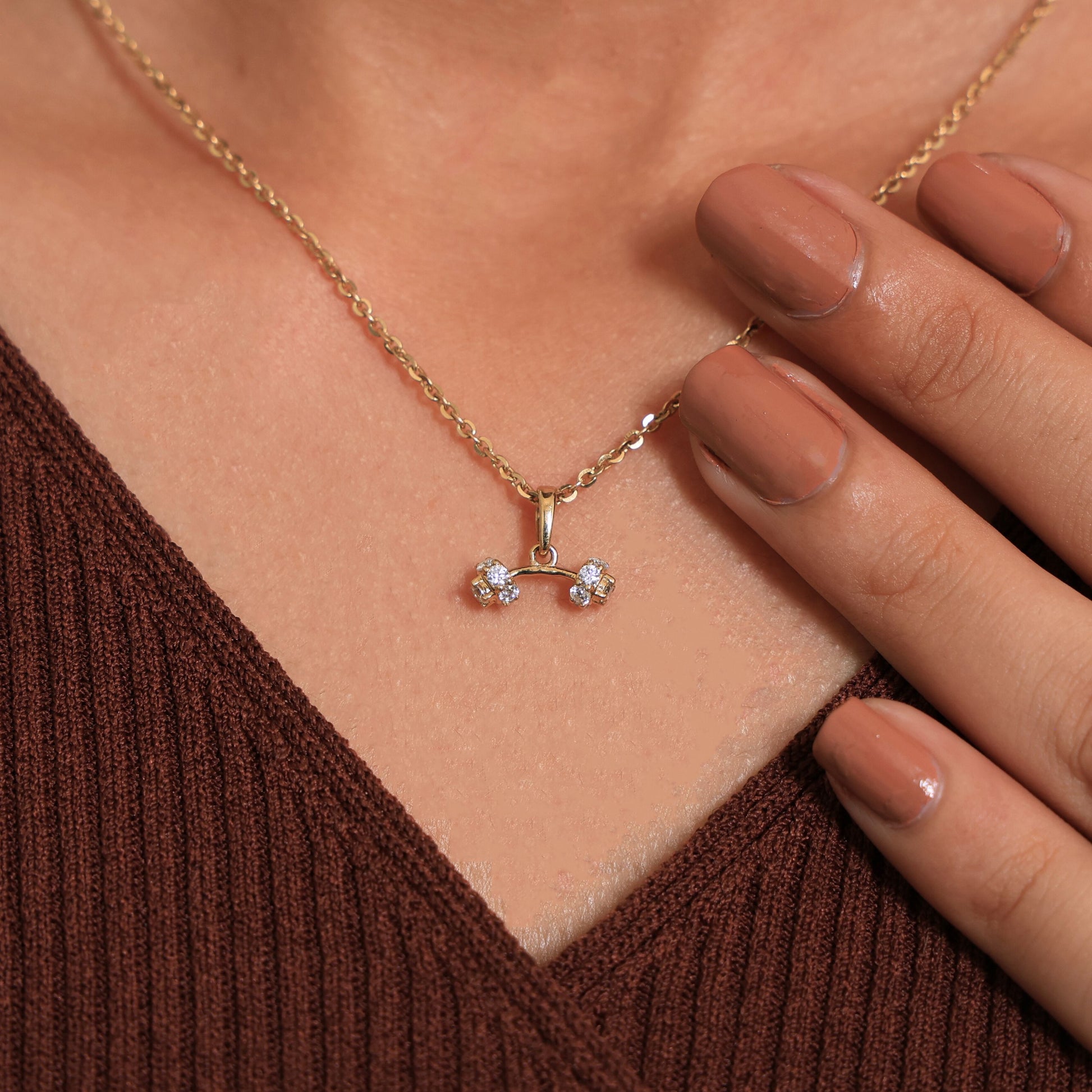 Trendy Dumbbell Cluster Pendant in 14k Solid Gold, 0.37 TCW Round Cut Lab Diamonds, Trainer Jewelry, Anniversary Gift for Her