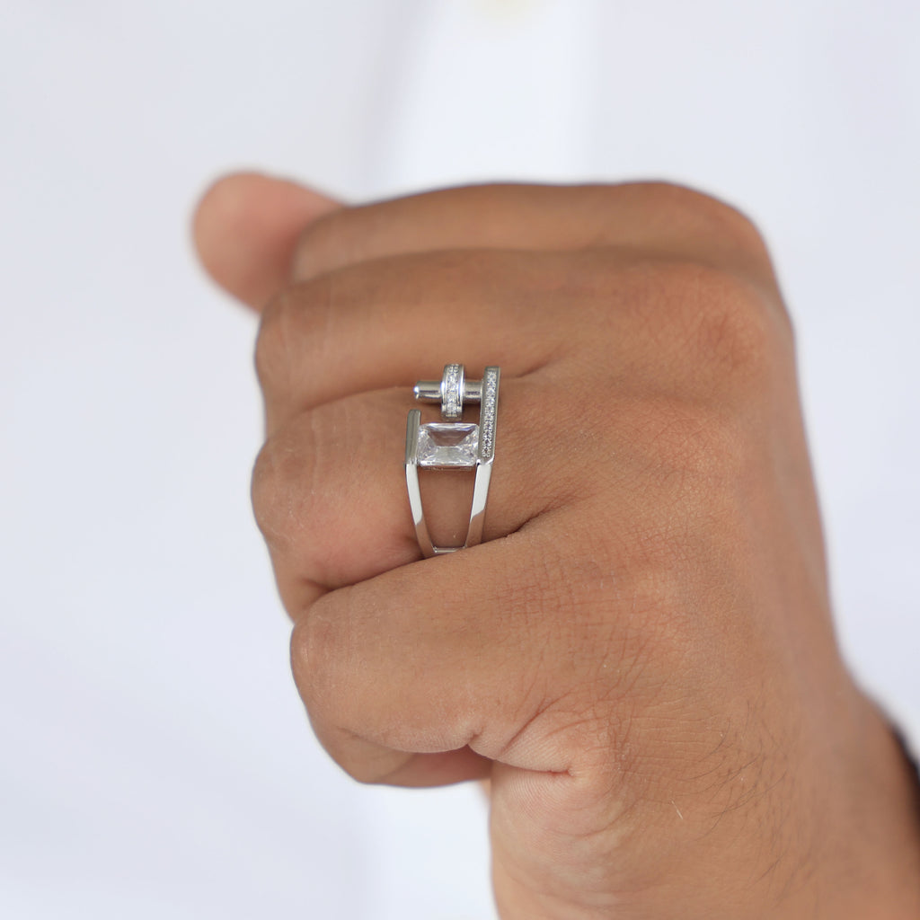 Modern Open Bar Bypass Radiant & Pavé Engagement Ring in 14k Solid Gold, 2.00 CT Radiant Cut Lab Grown Diamond, Everyday Ring For Him