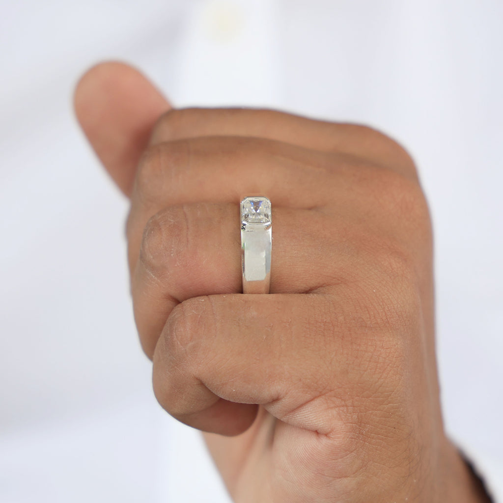 Classic Solitaire Men’s Engagement Ring in 14k Solid Gold, 1.75 CT Emerald Cut Lab Created Diamond, Birthday Gift for Him, Modern Jewelry, Everyday Jewelry