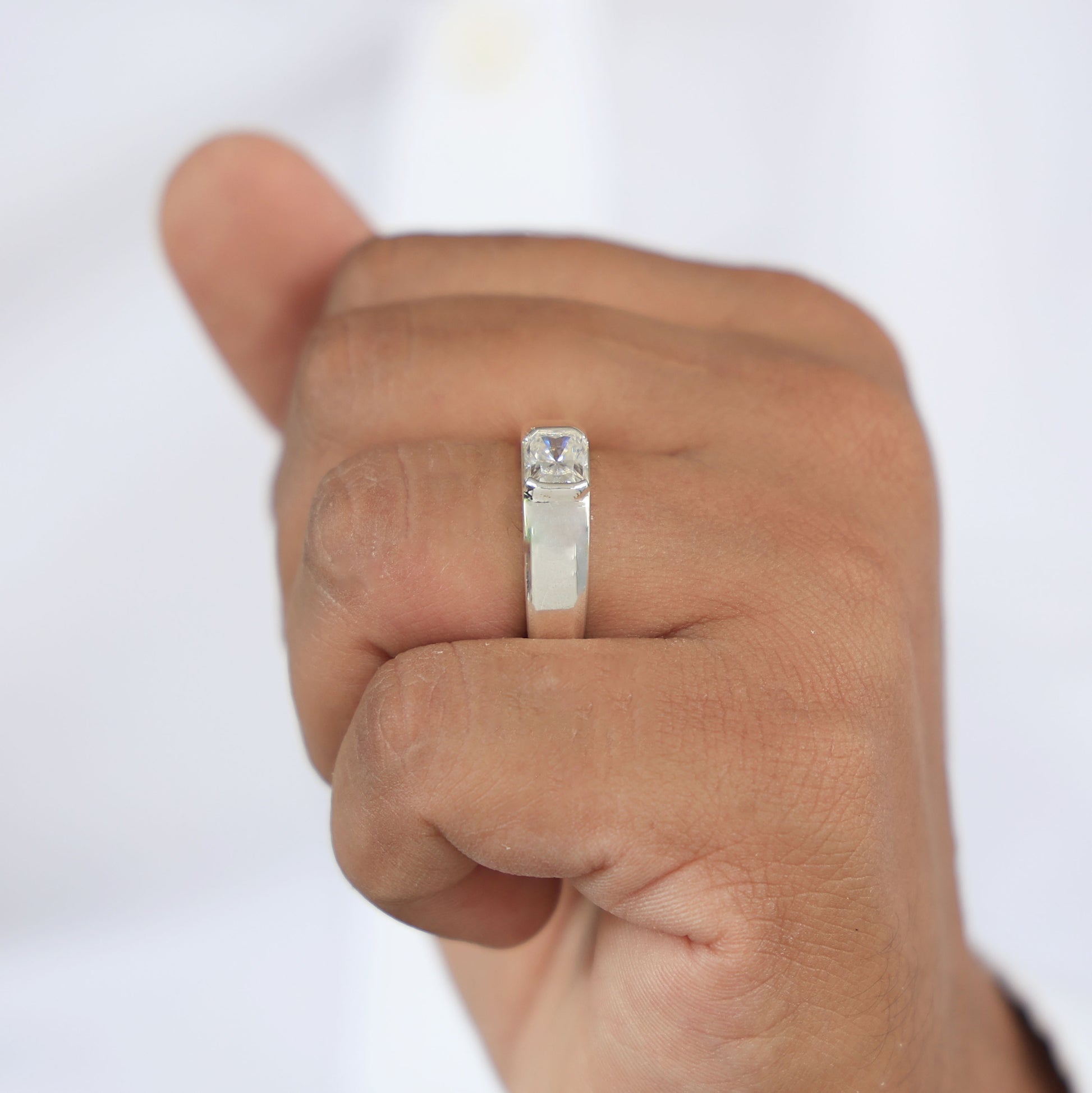 Classic Solitaire Men’s Engagement Ring in 14k Solid Gold, 1.75 CT Emerald Cut Lab Created Diamond, Birthday Gift for Him, Modern Jewelry, Everyday Jewelry
