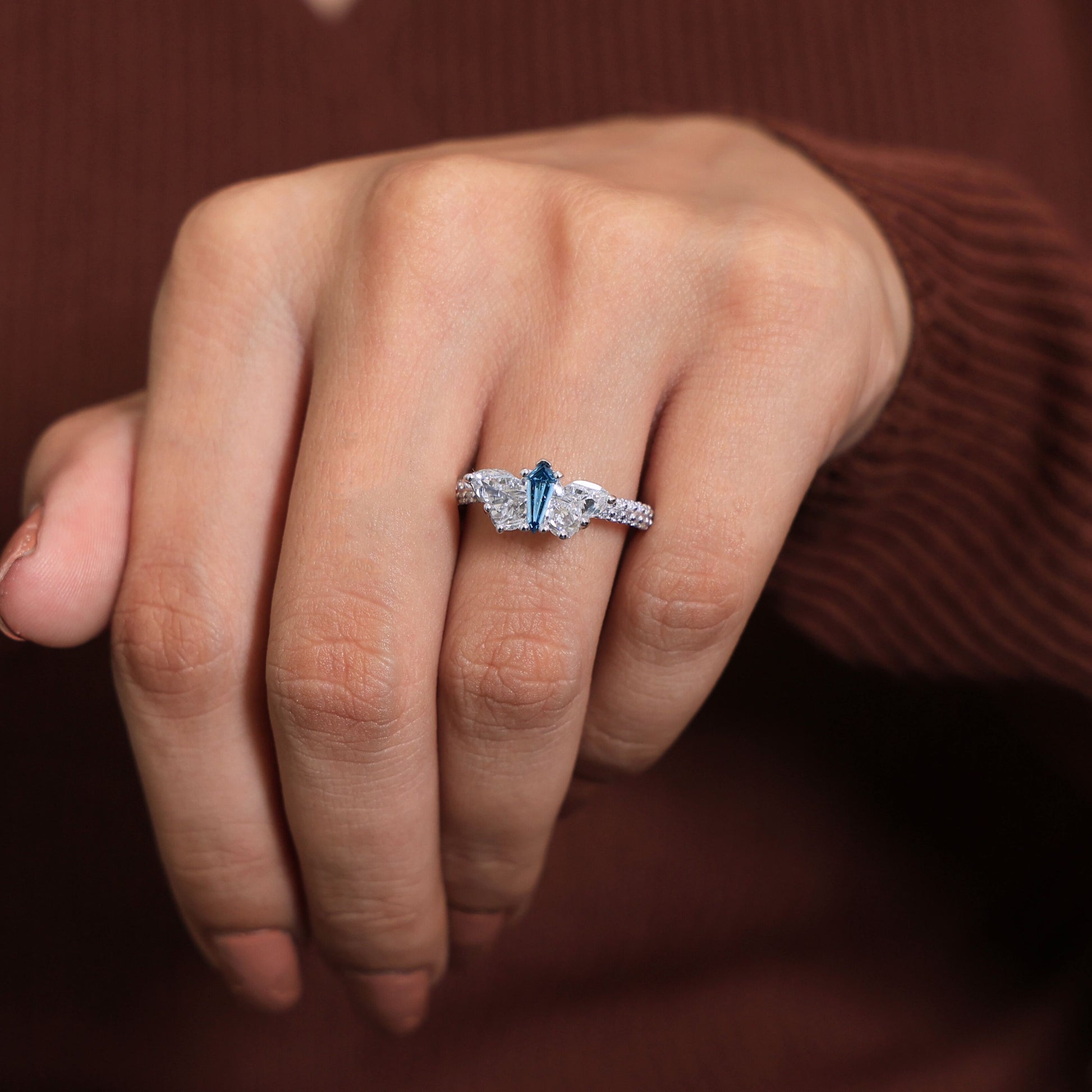 Delicate Butterfly Kite Trilogy Engagement Ring in 14K Solid Gold, 1.74 TCW Kite/Butterfly Cut Lab Created Diamond, Gift for Her, Promise Ring