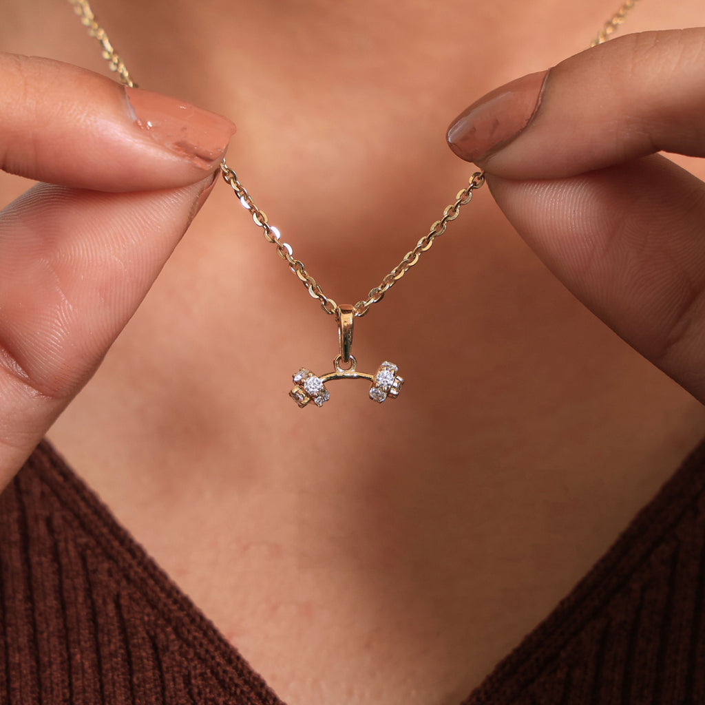 Trendy Dumbbell Cluster Pendant in 14k Solid Gold, 0.37 TCW Round Cut Lab Diamonds, Trainer Jewelry, Anniversary Gift for Her