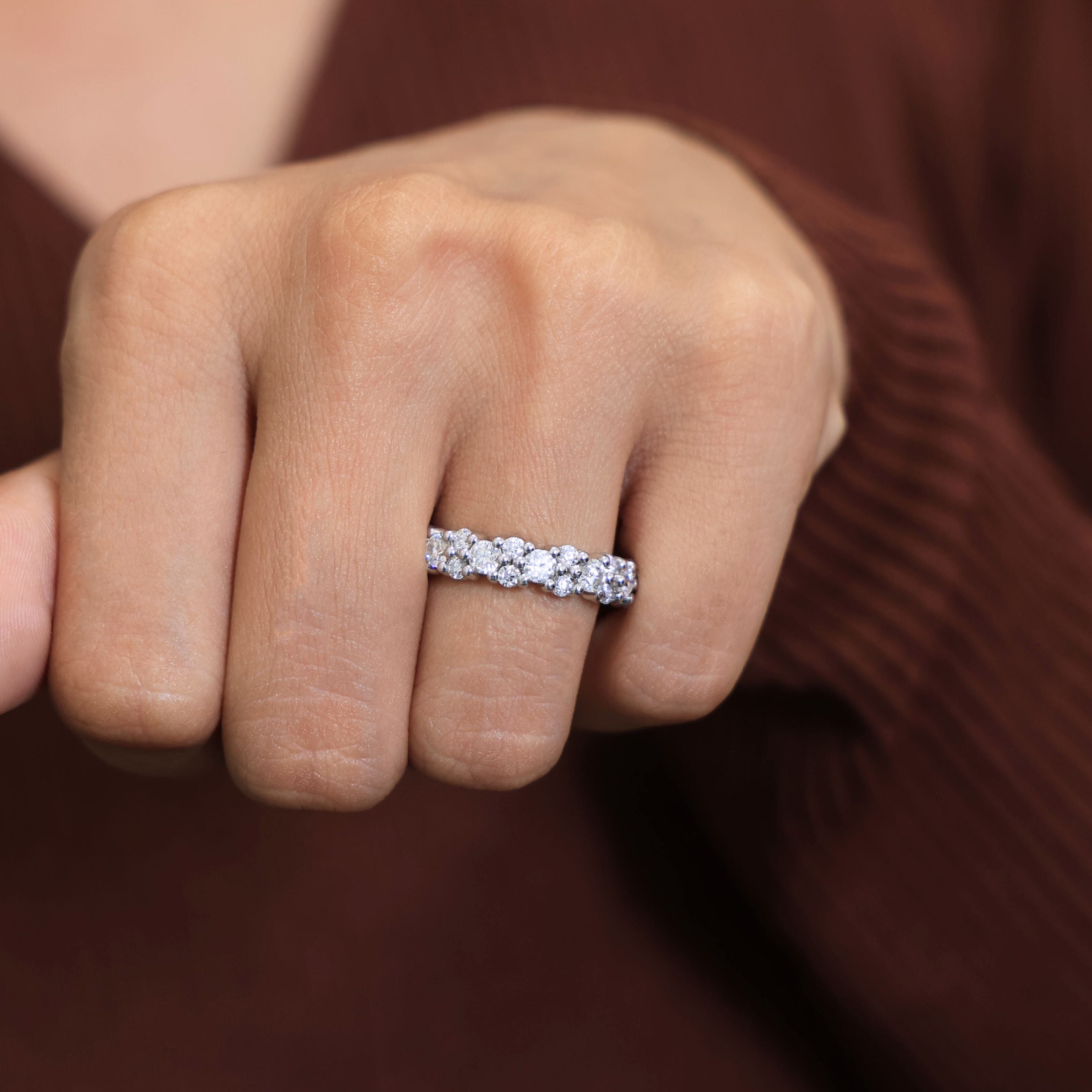 Bold Double Row Cluster Eternity Wedding Ring in 14K Solid Gold, 2.21 TCW Round Cut Lab Created Diamonds, Bridal Jewelry, Birthday Gift for Her