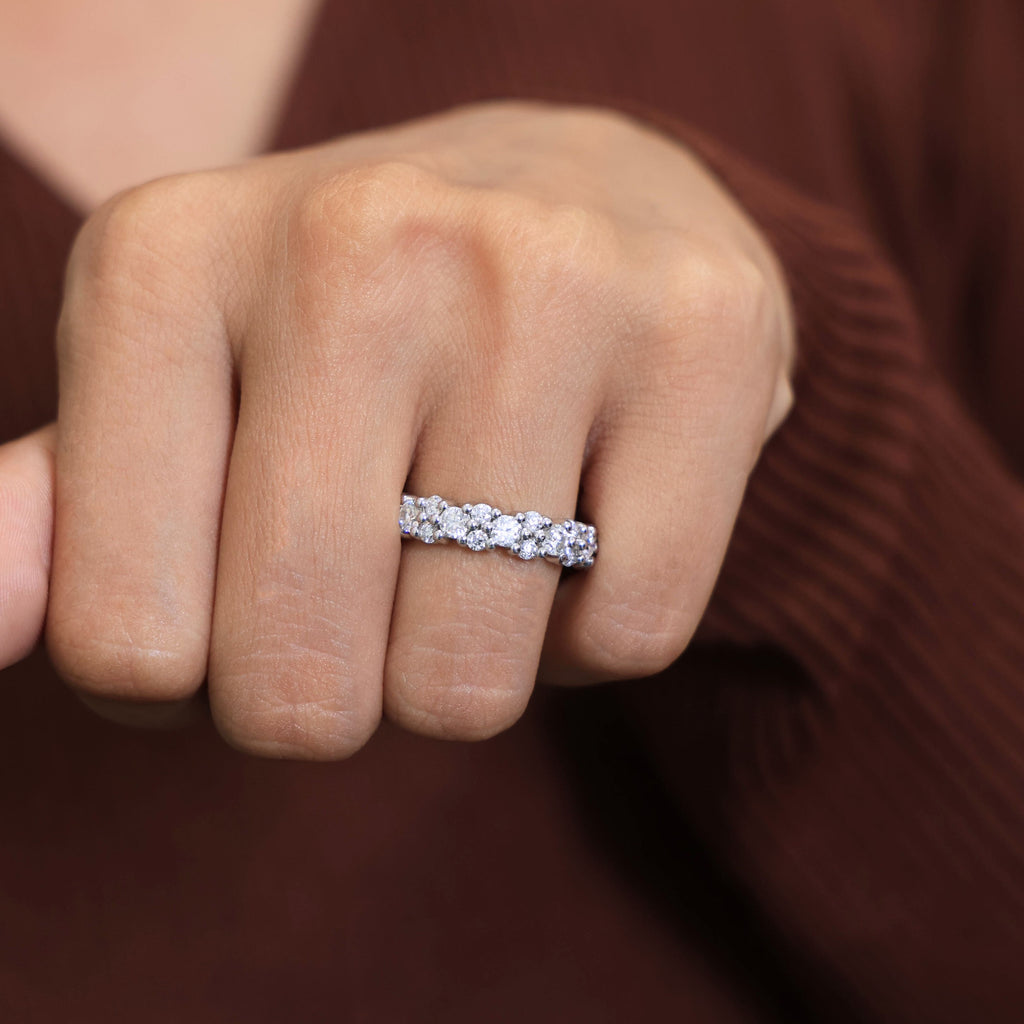 Bold Double Row Cluster Eternity Wedding Ring in 14K Solid Gold, 2.21 TCW Round Cut Lab Created Diamonds, Bridal Jewelry, Birthday Gift for Her