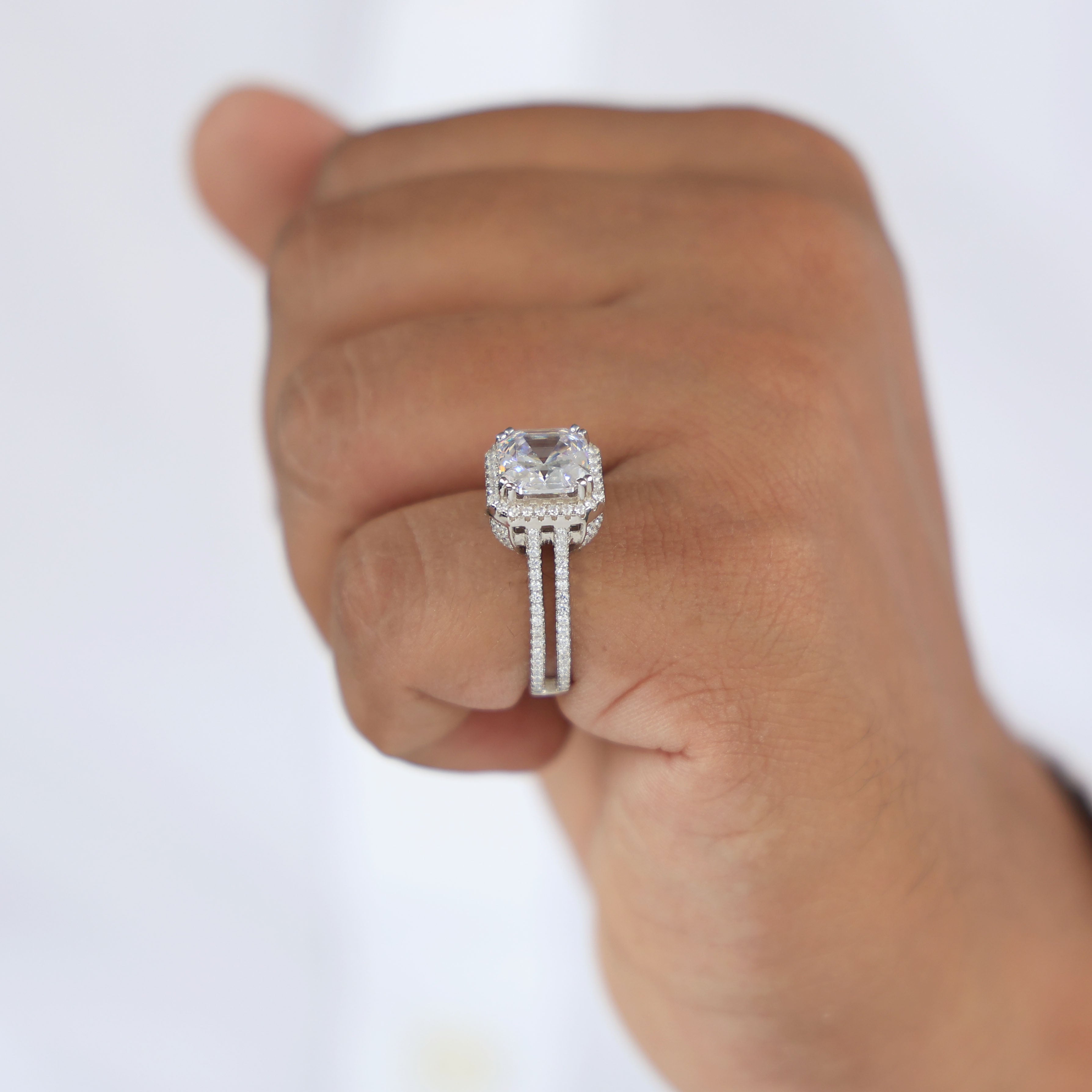 Split Shank Asscher Halo Statement Engagement Ring in Lab Diamond-14k Solid Gold, Vintage Wedding Ring, Birthday Gift