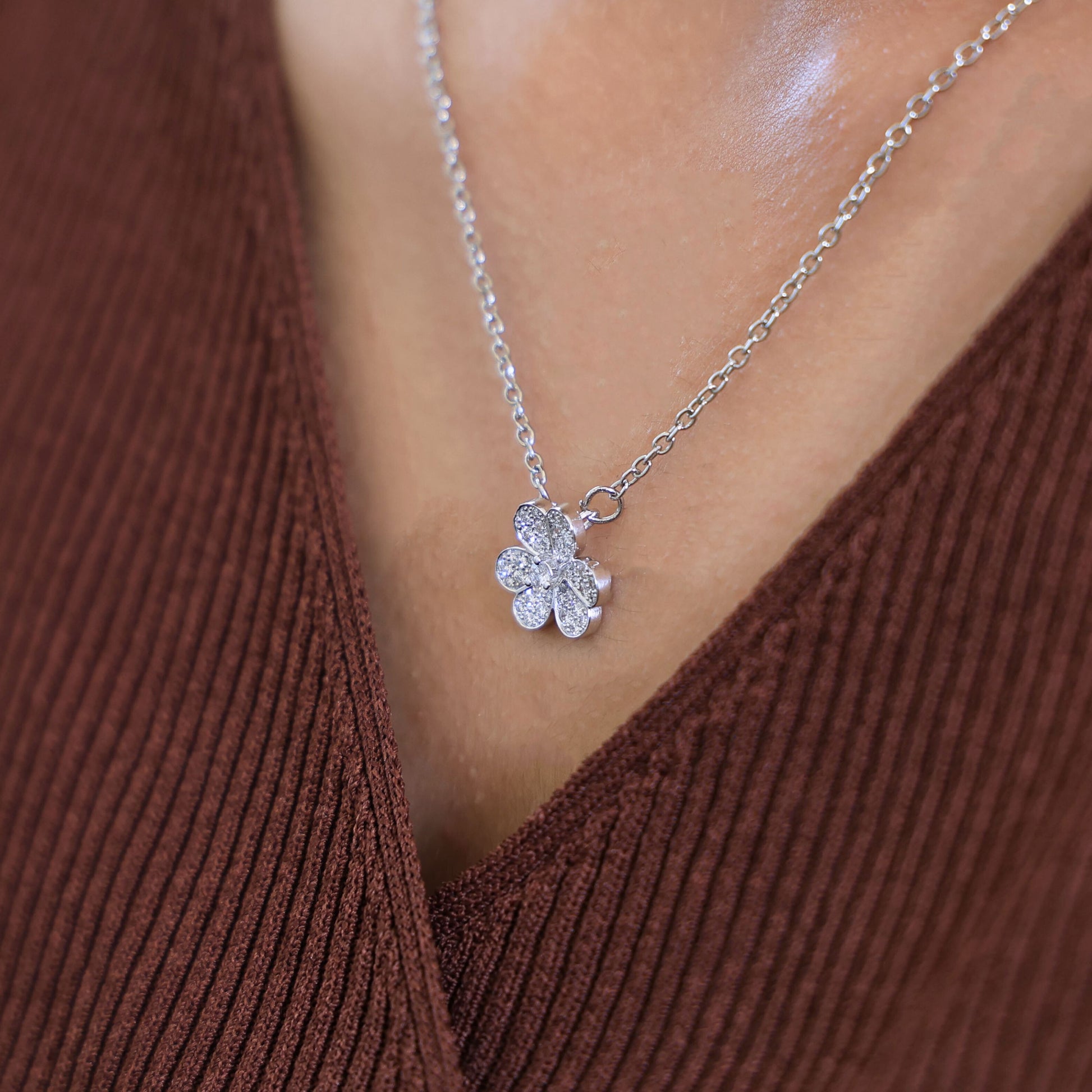 Rounded Petal Floral Wedding Pendant in 14K Solid Gold 0.44 TCW Round Cut Lab Created Diamonds, Bridesmaid Jewelry, Gift for Her