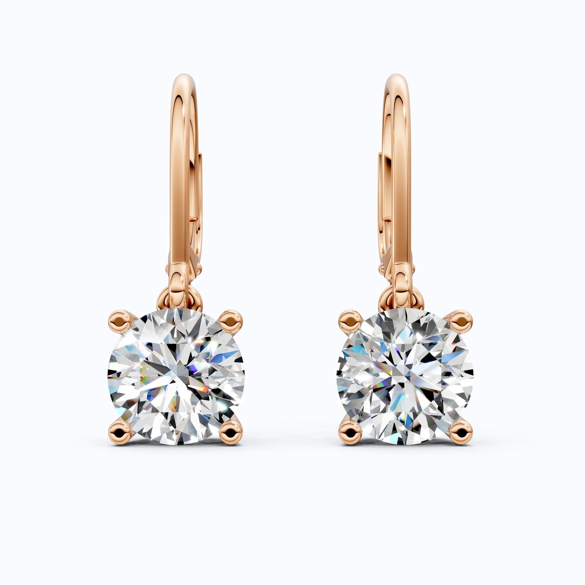 4.00 TCW Round Cut Lab Grown Diamonds Solitaire Wedding Drop Earrings in 14k Solid Gold, Anniversary Gift for Her, Bridal Jewelry, Lever - Back Closure - Shoora Designs