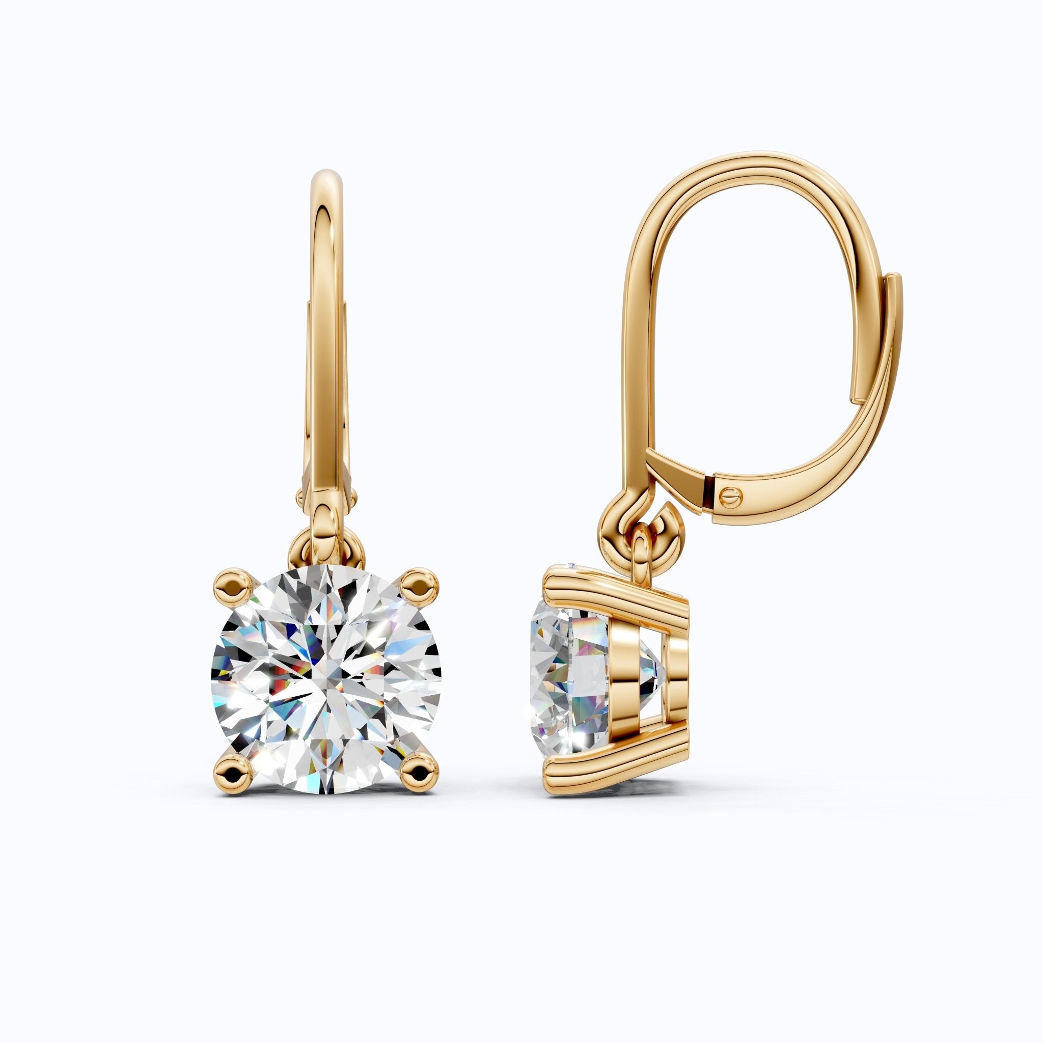 4.00 TCW Round Cut Lab Grown Diamonds Solitaire Wedding Drop Earrings in 14k Solid Gold, Anniversary Gift for Her, Bridal Jewelry, Lever - Back Closure - Shoora Designs