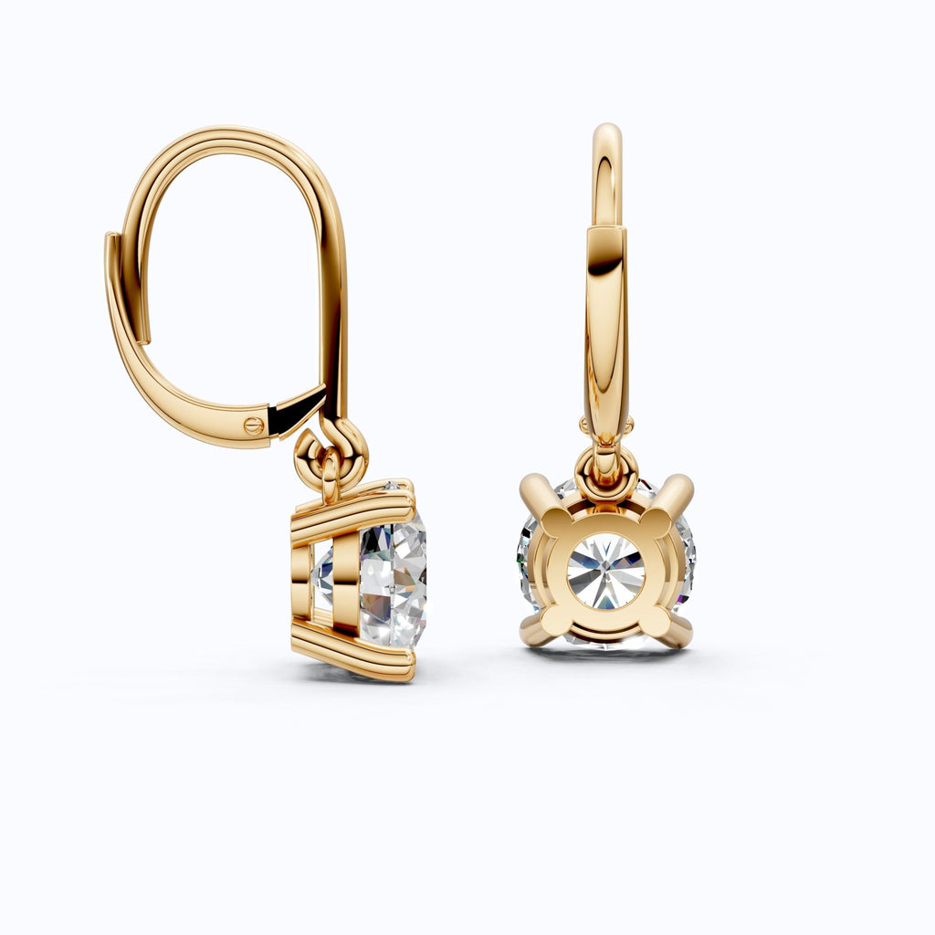 4.00 TCW Round Cut Lab Grown Diamonds Solitaire Wedding Drop Earrings in 14k Solid Gold, Anniversary Gift for Her, Bridal Jewelry, Lever - Back Closure - Shoora Designs