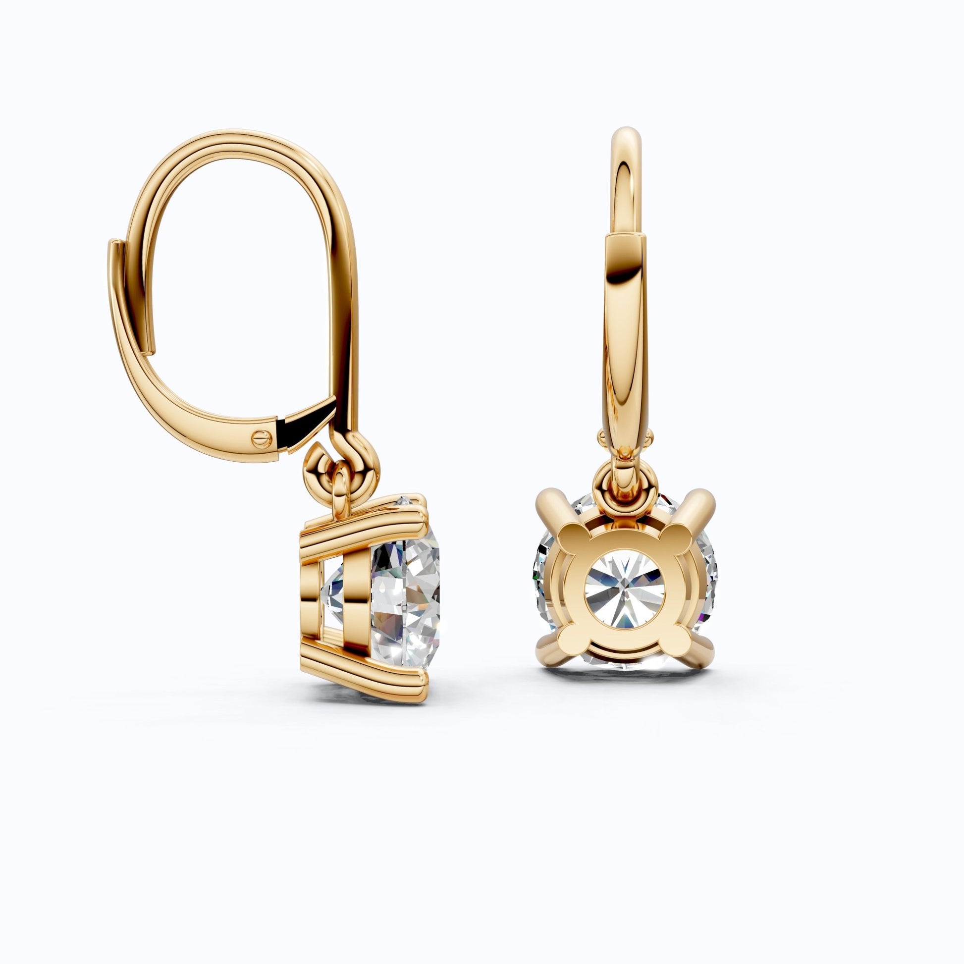 4.00 TCW Round Cut Lab Grown Diamonds Solitaire Wedding Drop Earrings in 14k Solid Gold, Anniversary Gift for Her, Bridal Jewelry, Lever - Back Closure - Shoora Designs