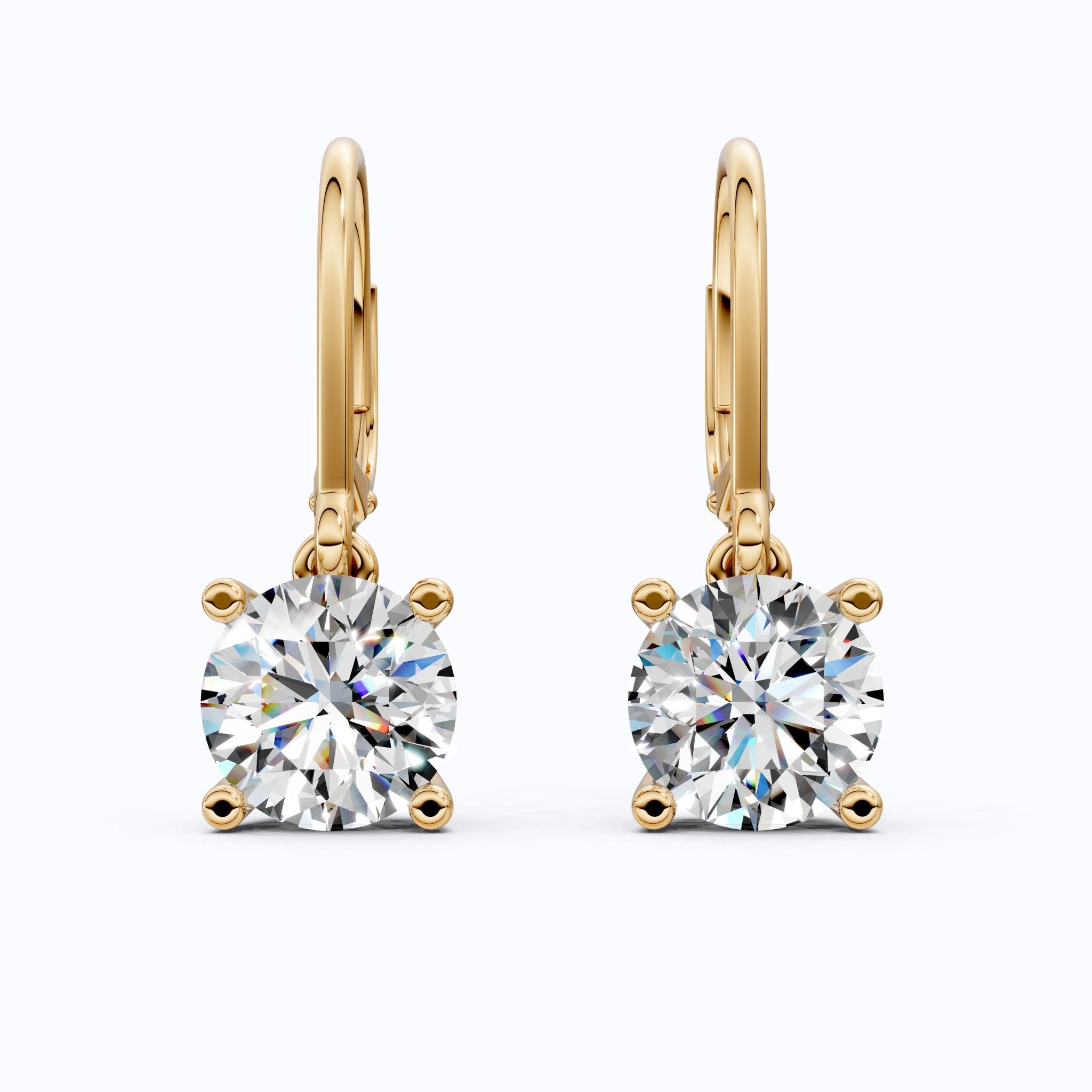 4.00 TCW Round Cut Lab Grown Diamonds Solitaire Wedding Drop Earrings in 14k Solid Gold, Anniversary Gift for Her, Bridal Jewelry, Lever - Back Closure - Shoora Designs