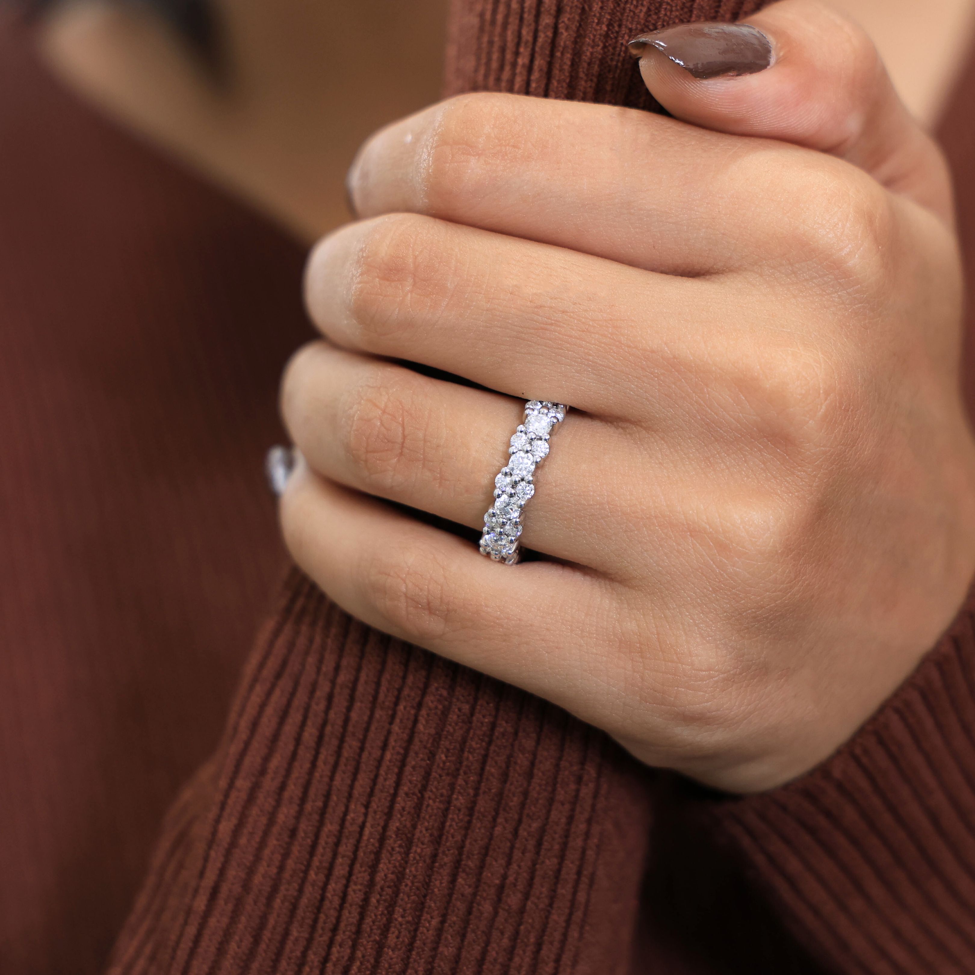 Bold Double Row Cluster Eternity Wedding Ring in 14K Solid Gold, 2.21 TCW Round Cut Lab Created Diamonds, Bridal Jewelry, Birthday Gift for Her