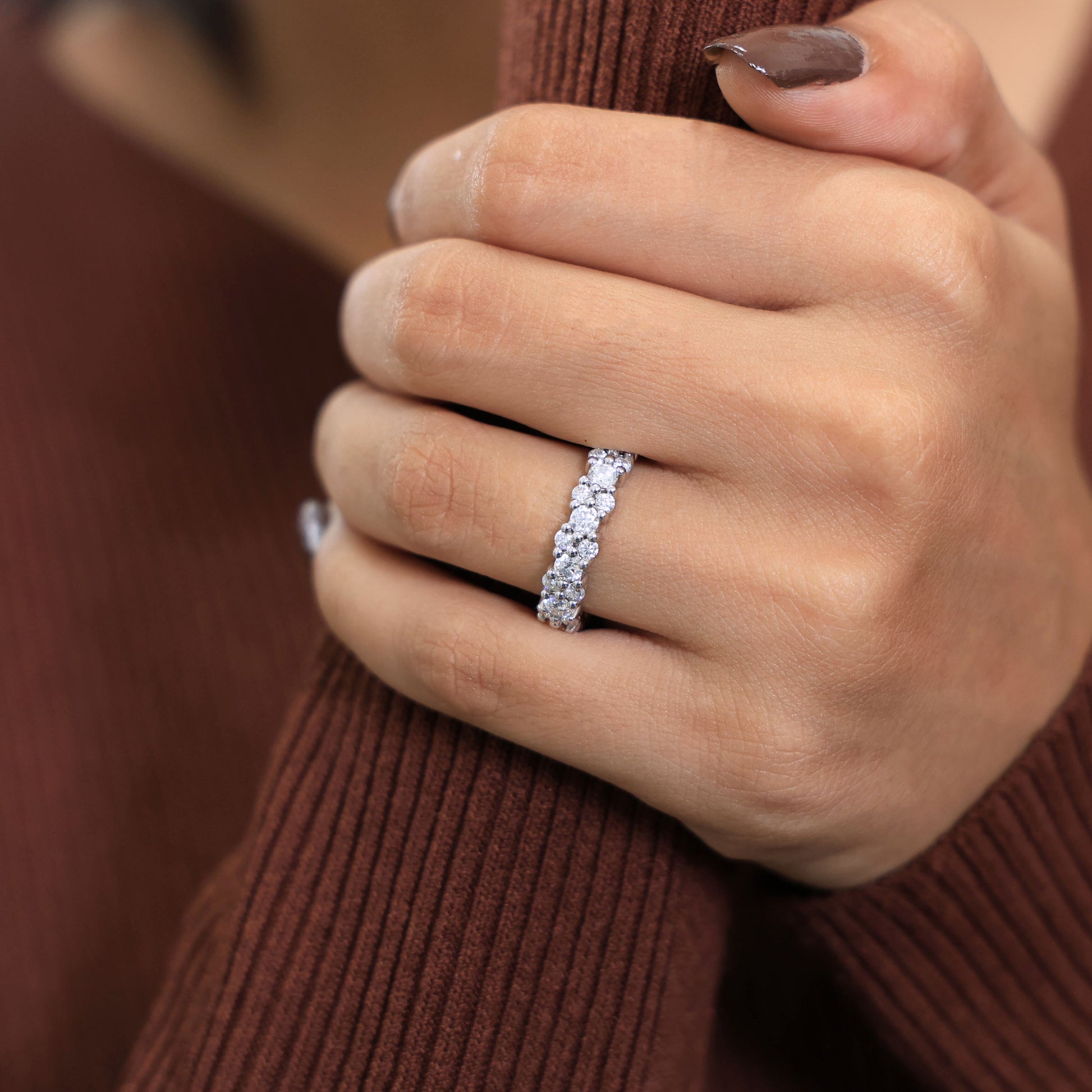 Bold Double Row Cluster Eternity Wedding Ring in 14K Solid Gold, 2.21 TCW Round Cut Lab Created Diamonds, Bridal Jewelry, Birthday Gift for Her