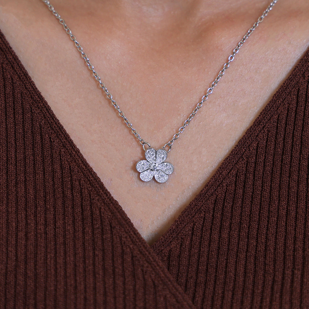 Rounded Petal Floral Wedding Pendant in 14K Solid Gold 0.44 TCW Round Cut Lab Created Diamonds, Bridesmaid Jewelry, Gift for Her
