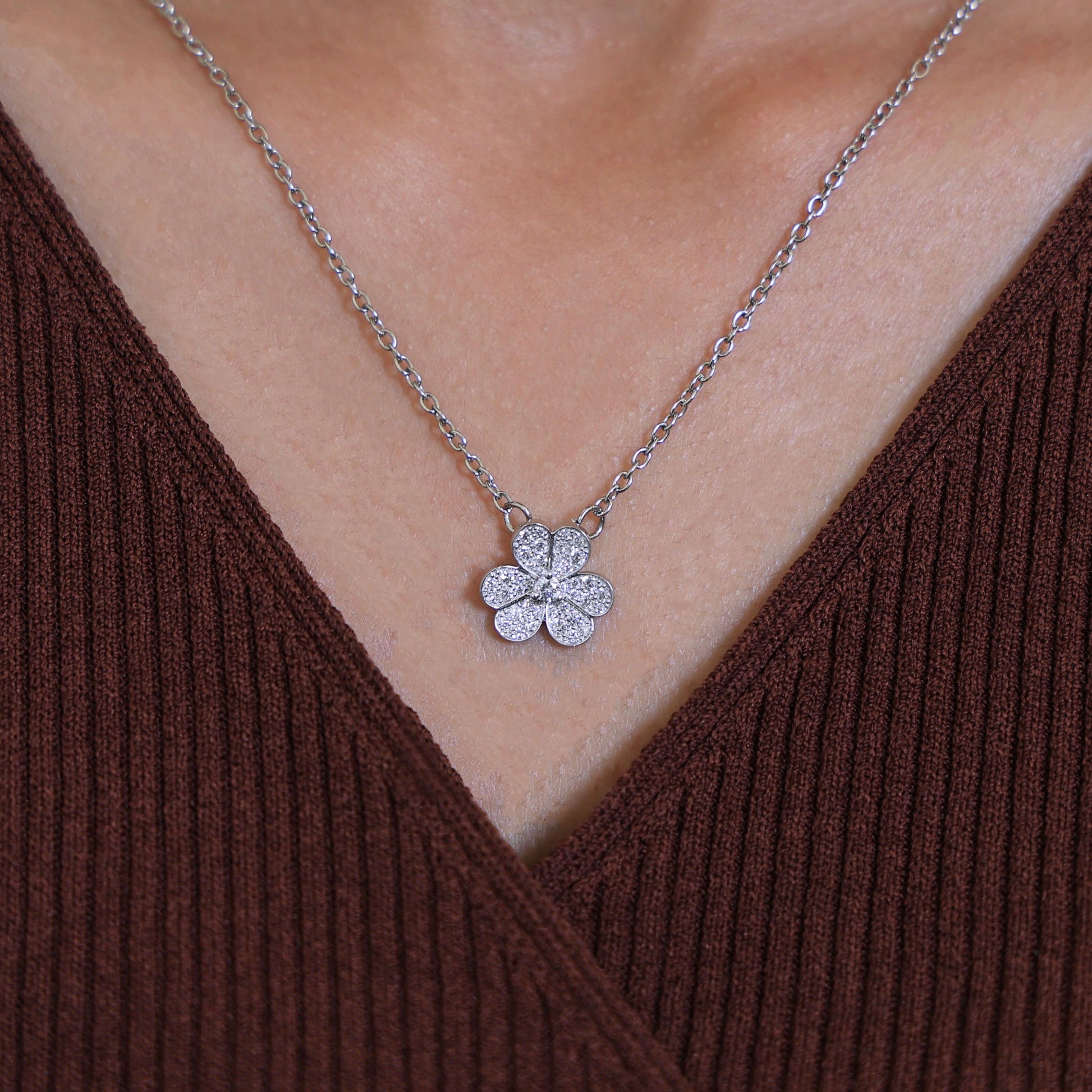 Rounded Petal Floral Wedding Pendant in 14K Solid Gold 0.44 TCW Round Cut Lab Created Diamonds, Bridesmaid Jewelry, Gift for Her