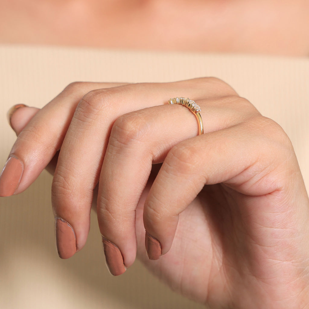 Baguette Bar Set Casual Engagement Ring in 14K Solid Gold, 0.28 TCW Round/Baguette Cut Lab Diamonds, Promise Gift For Her